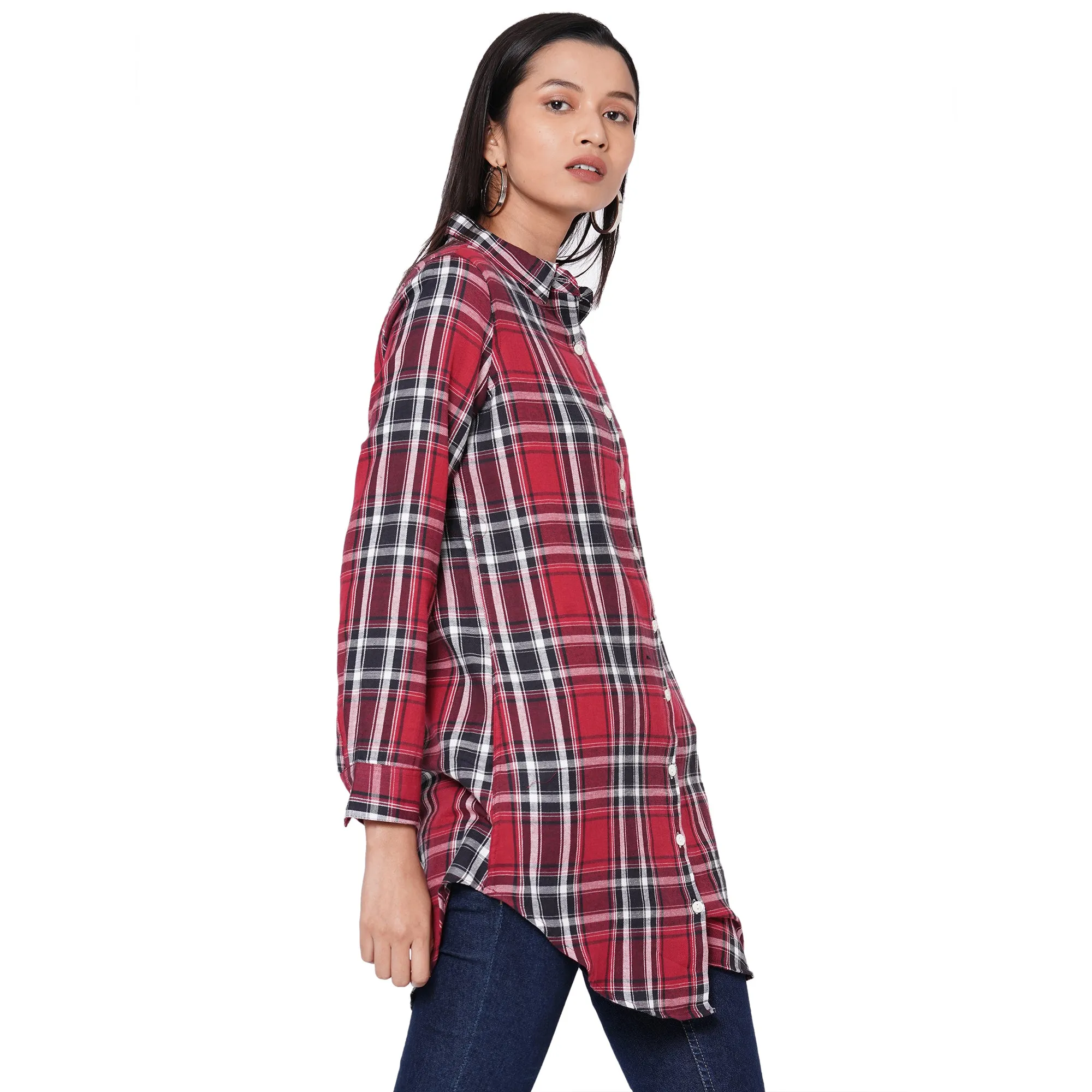 109F Dark Pink Checkered Shirt