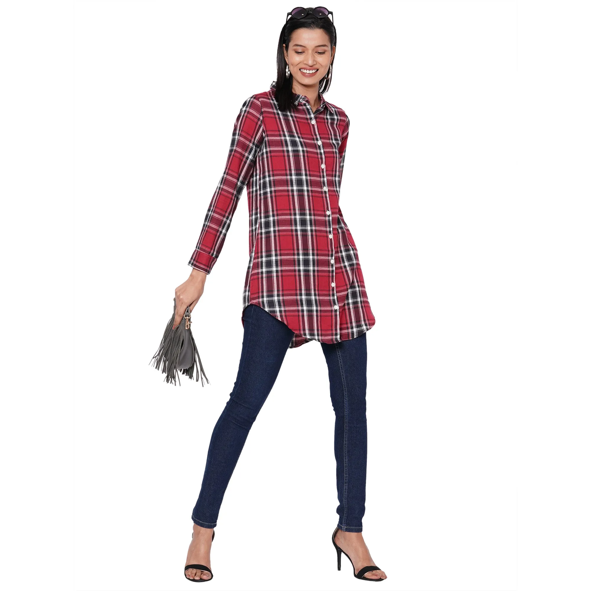 109F Dark Pink Checkered Shirt