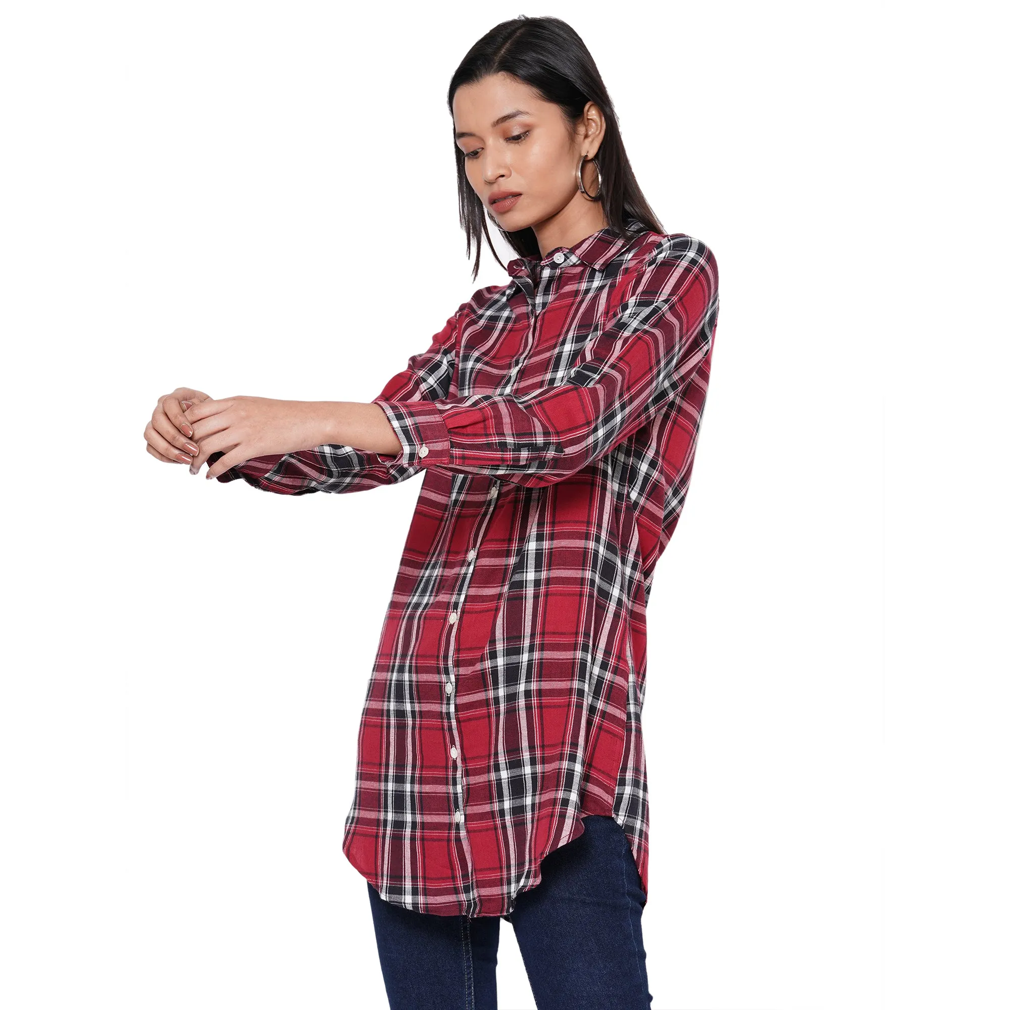109F Dark Pink Checkered Shirt