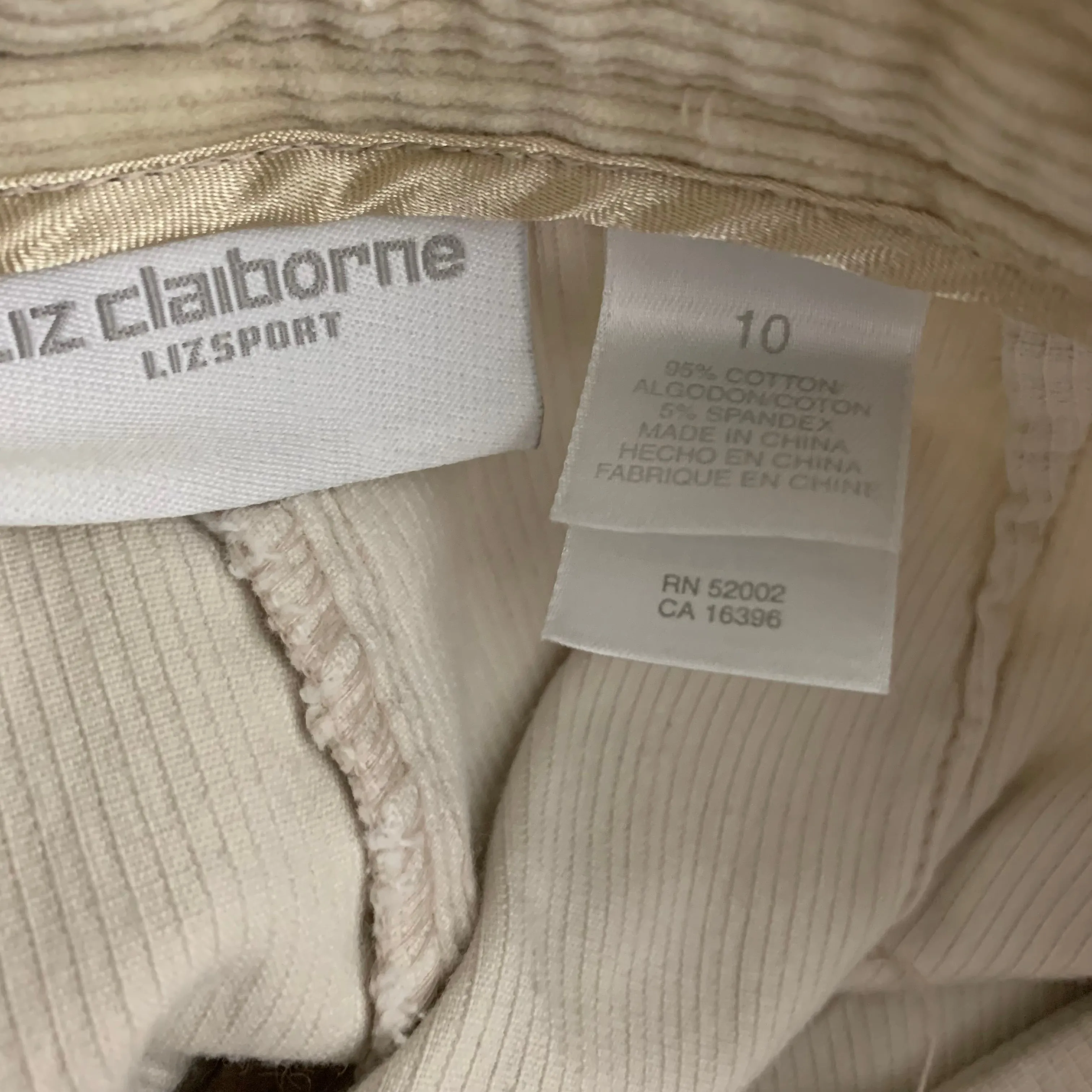 90s Liz Claiborne High Rise Corduroy Trouser Pants Cream 29 Inch Waist