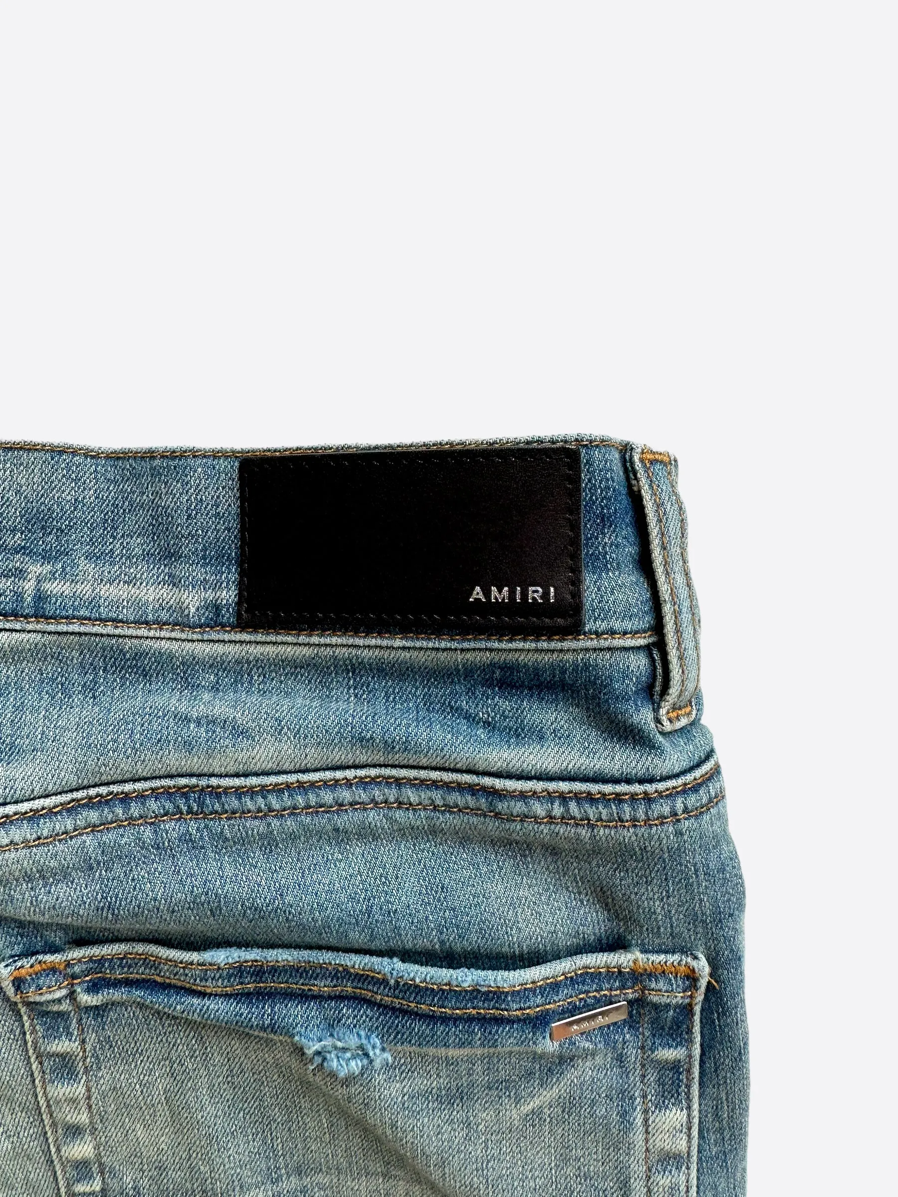 Amiri Blue & Black Bandana Patch MX1 Distressed Denim