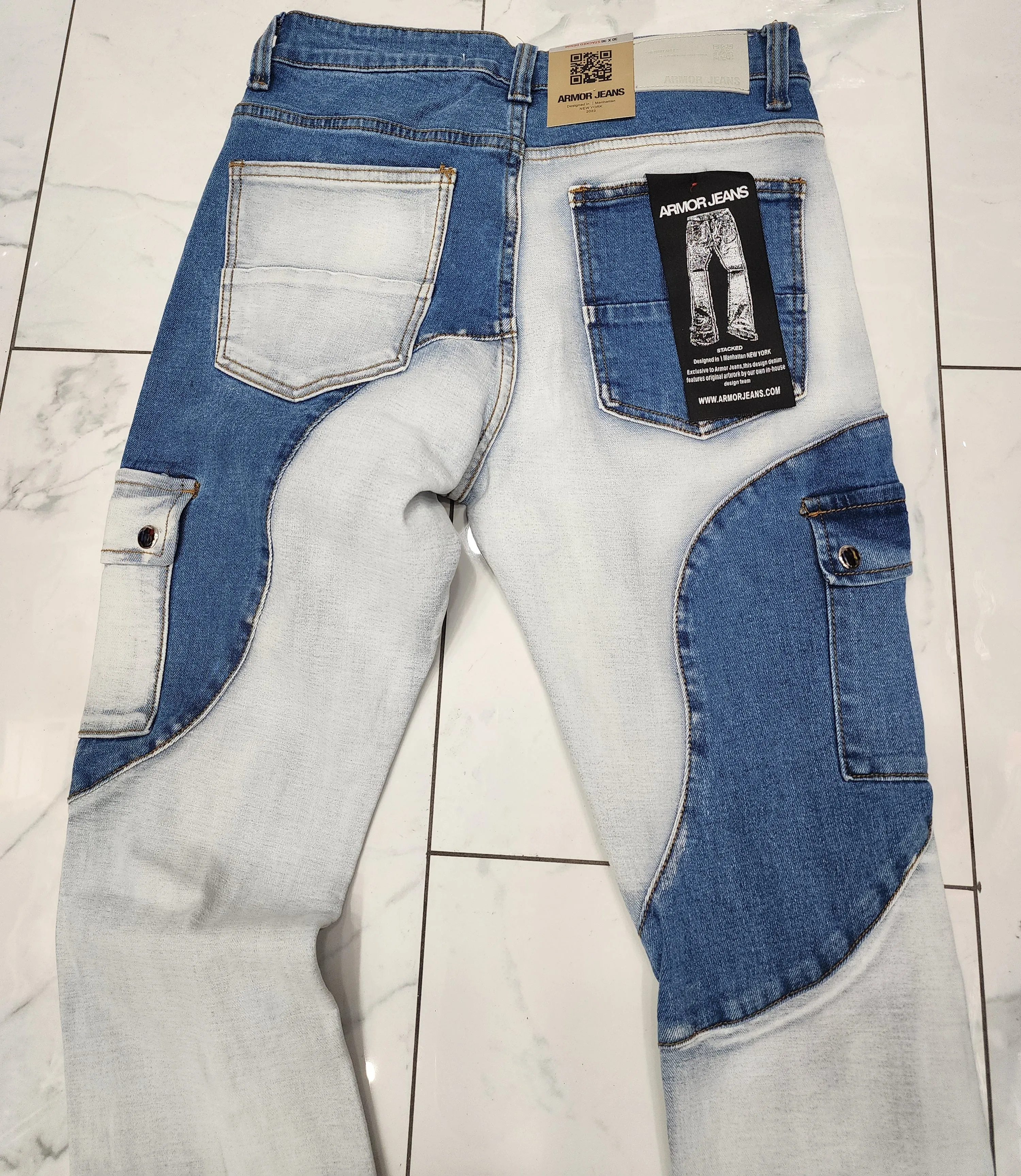 Armor Color Block Mid-Rise Stacked Medium Blue Jeans