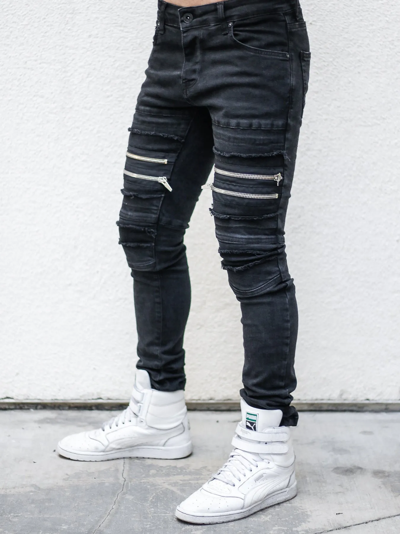 Billy Black Moto Jeans with Double Zipper