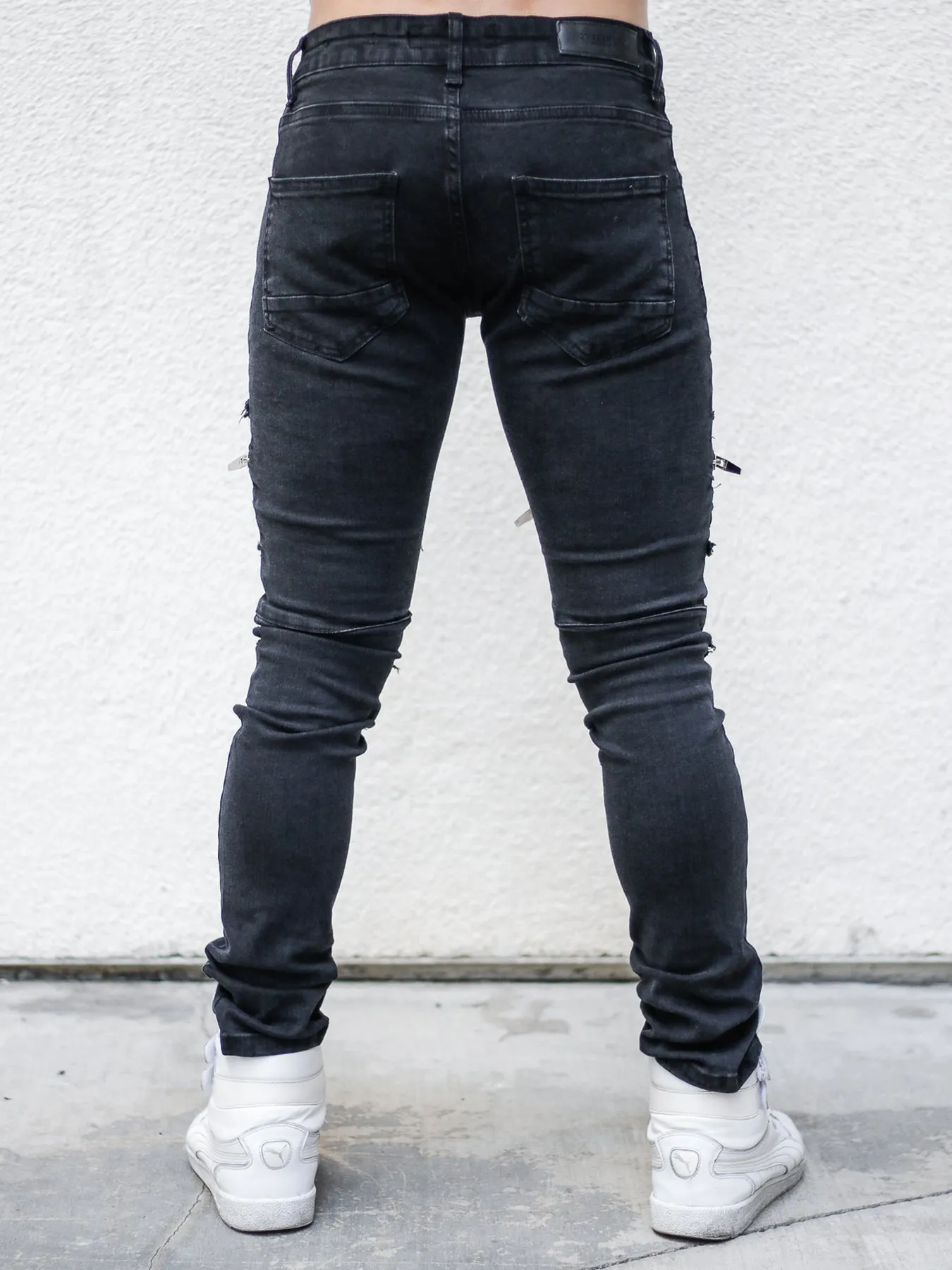 Billy Black Moto Jeans with Double Zipper