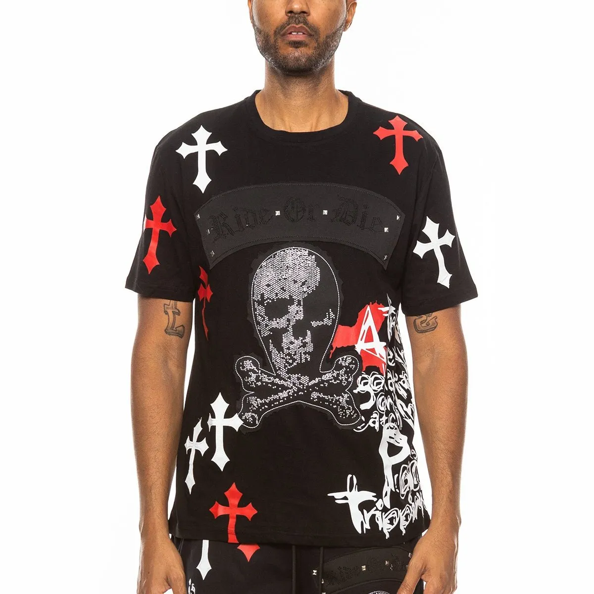 Black & Red Chrome Skull T-Shirt