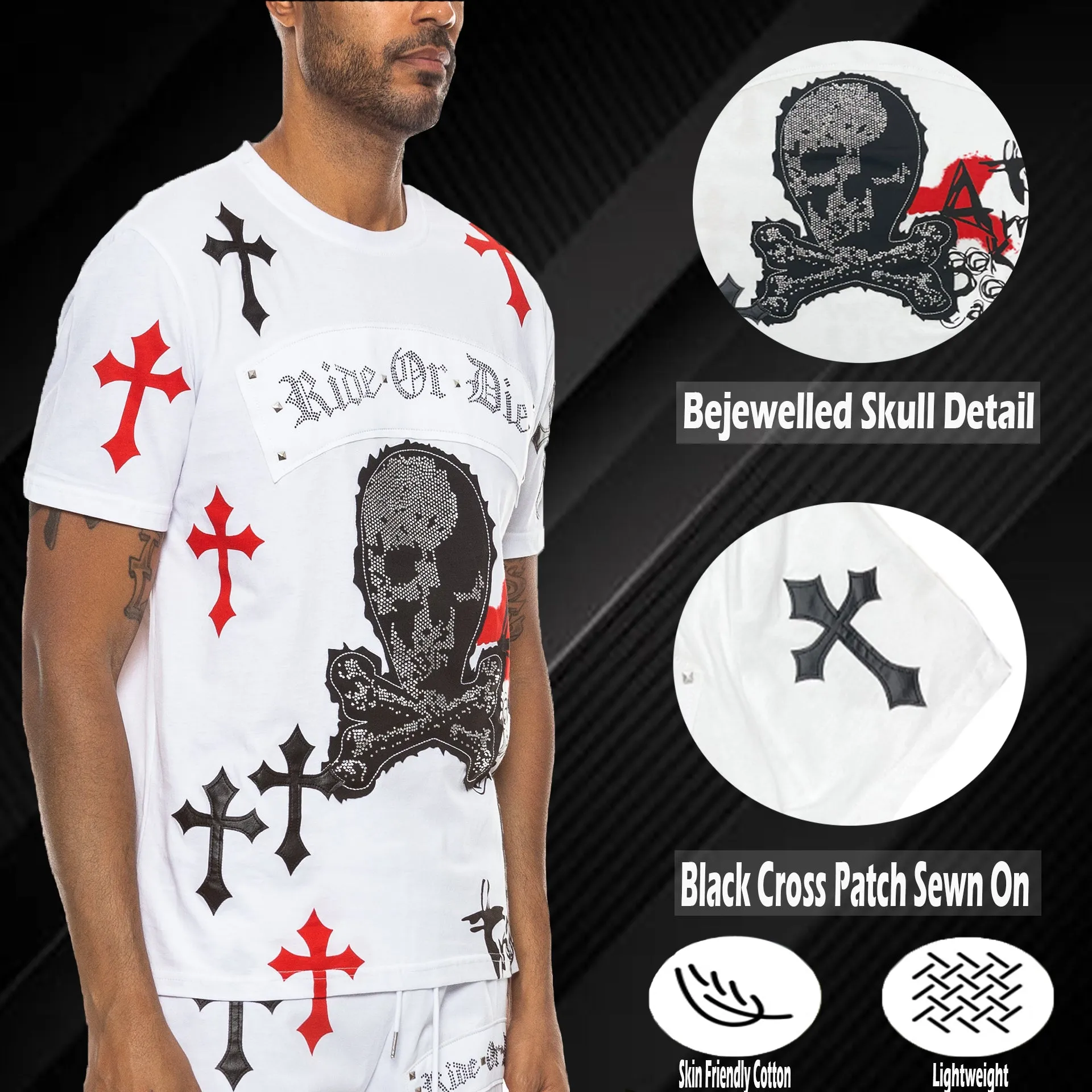 Black & Red Chrome Skull T-Shirt