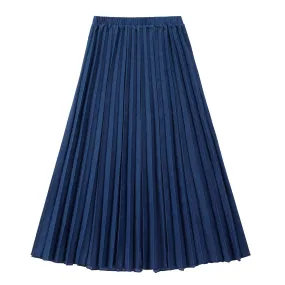 Blue Denim Maxi Pleated Skirt