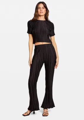 BOX PLEAT FLARE PANTS BLACK