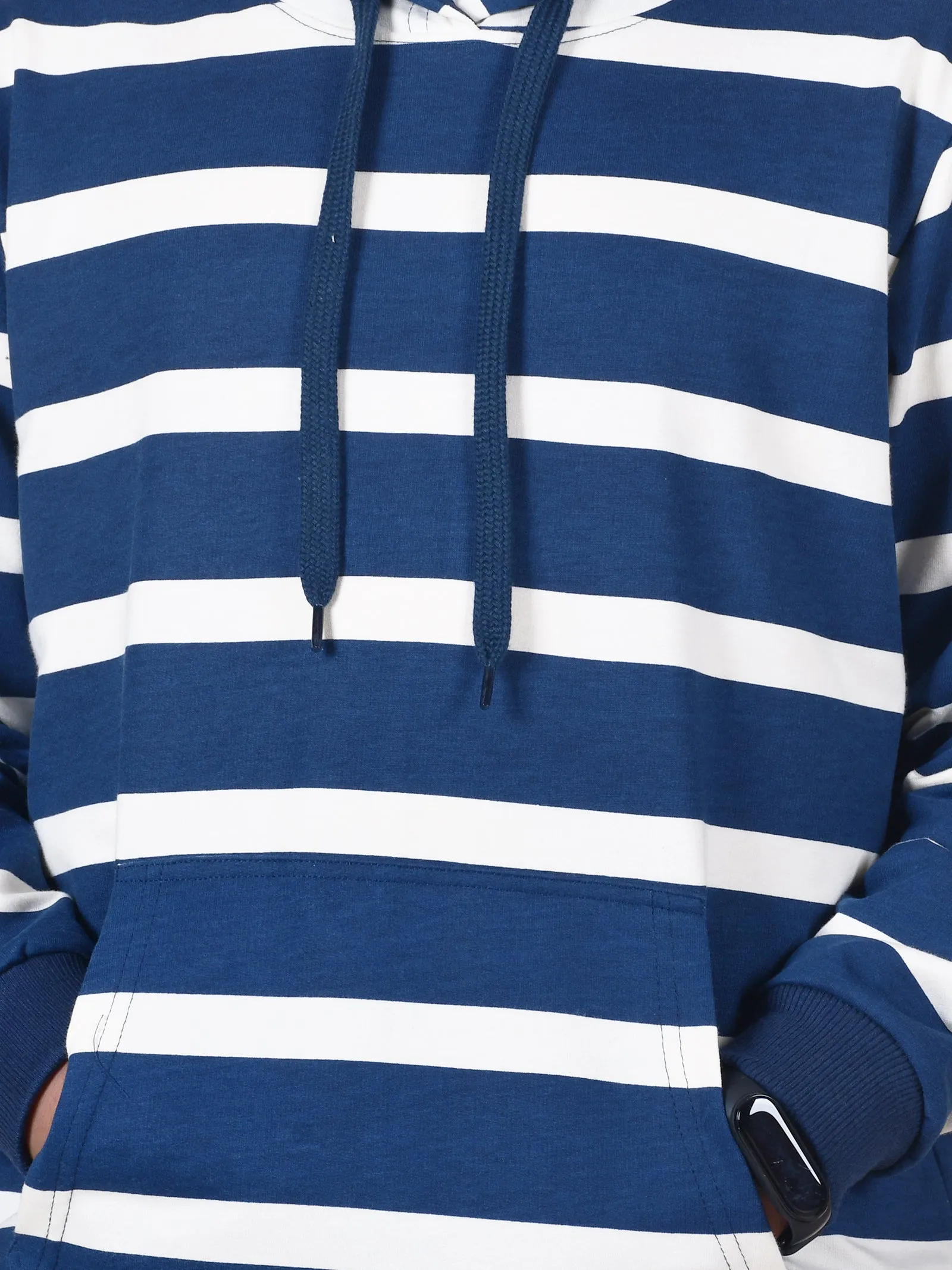 Boys Fleece Full Sleeves Striped Hooded Sweatshirt