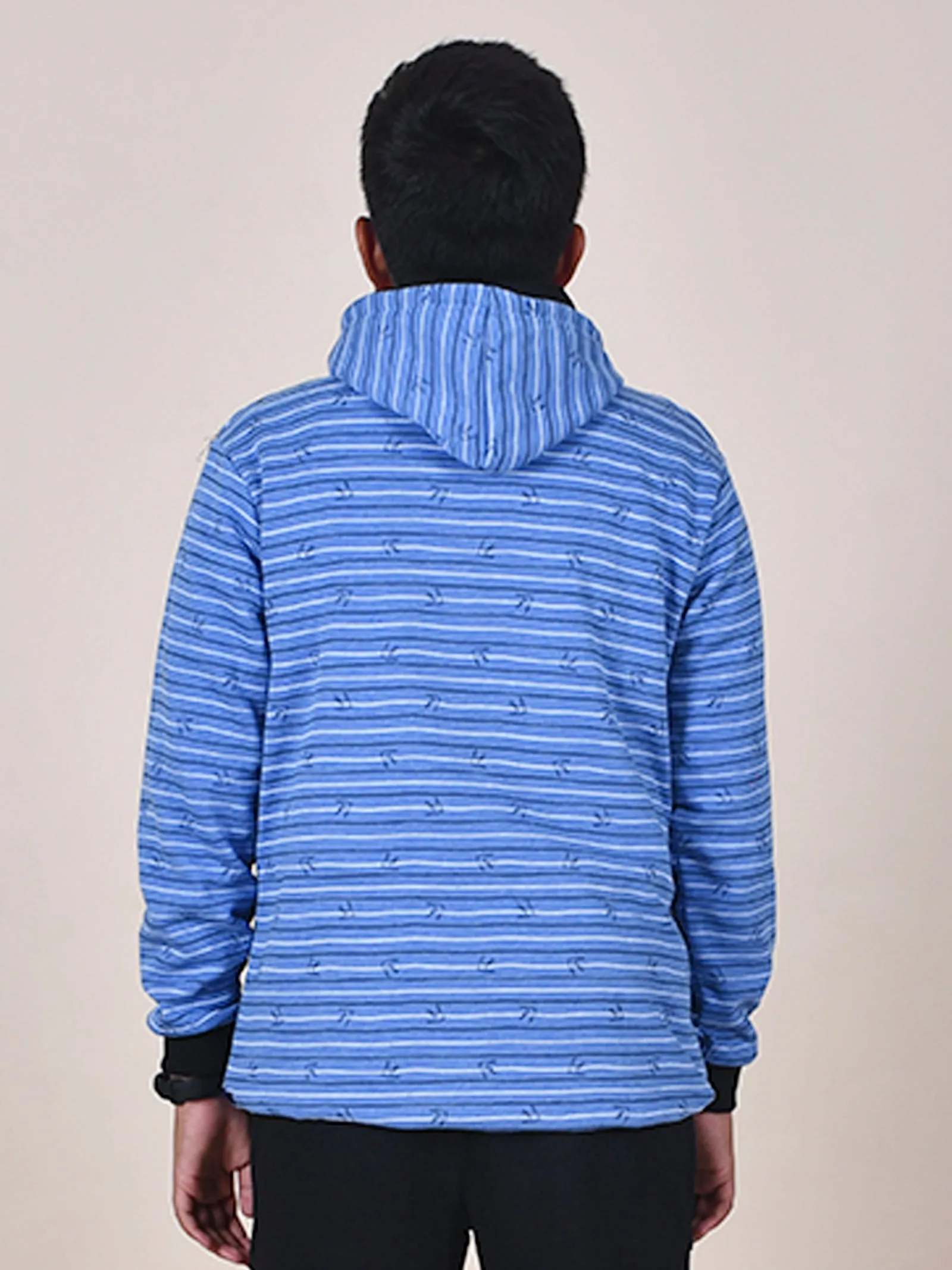Boys Fleece Full Sleeves Striped Hooded Sweatshirt