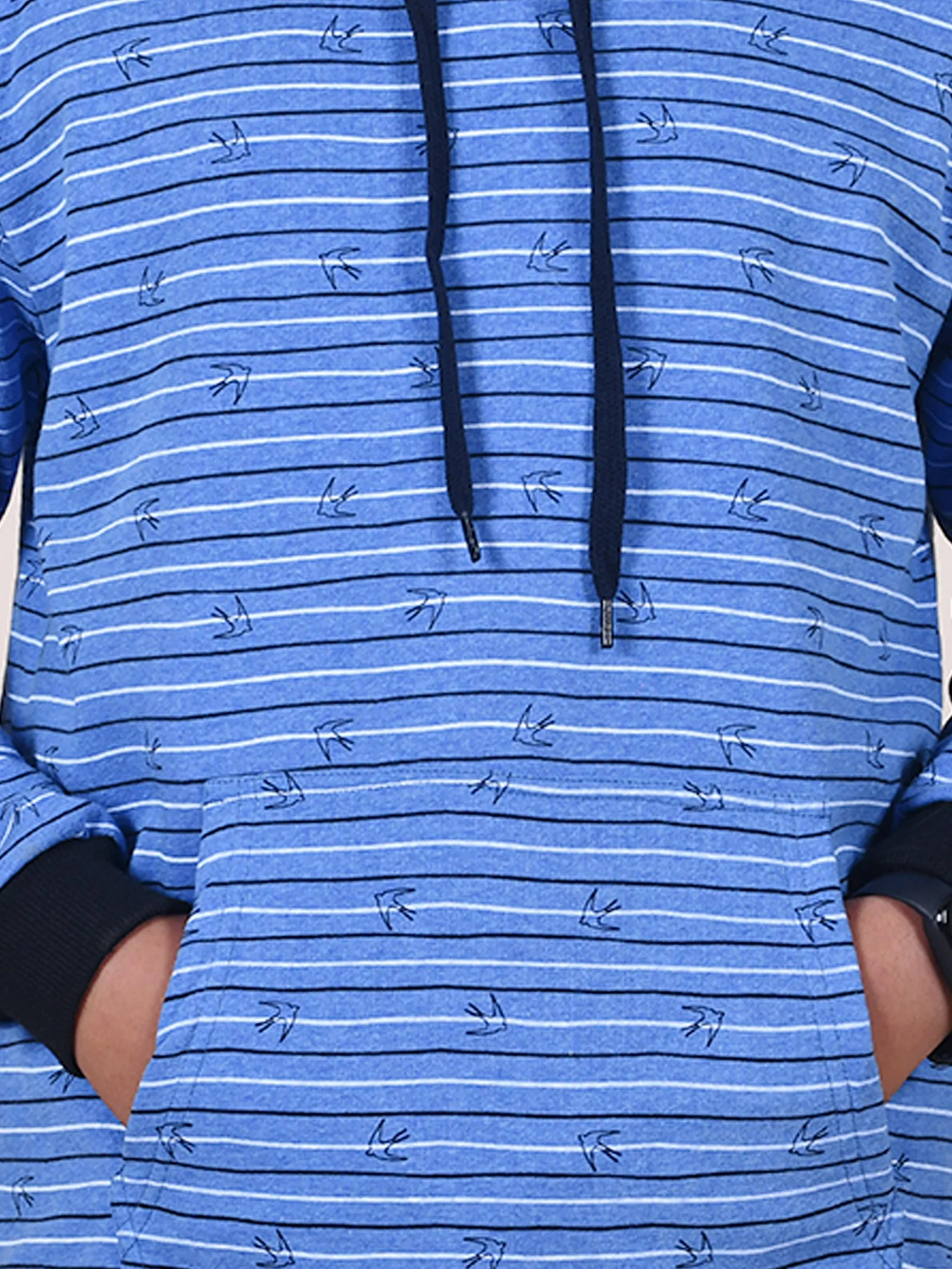 Boys Fleece Full Sleeves Striped Hooded Sweatshirt
