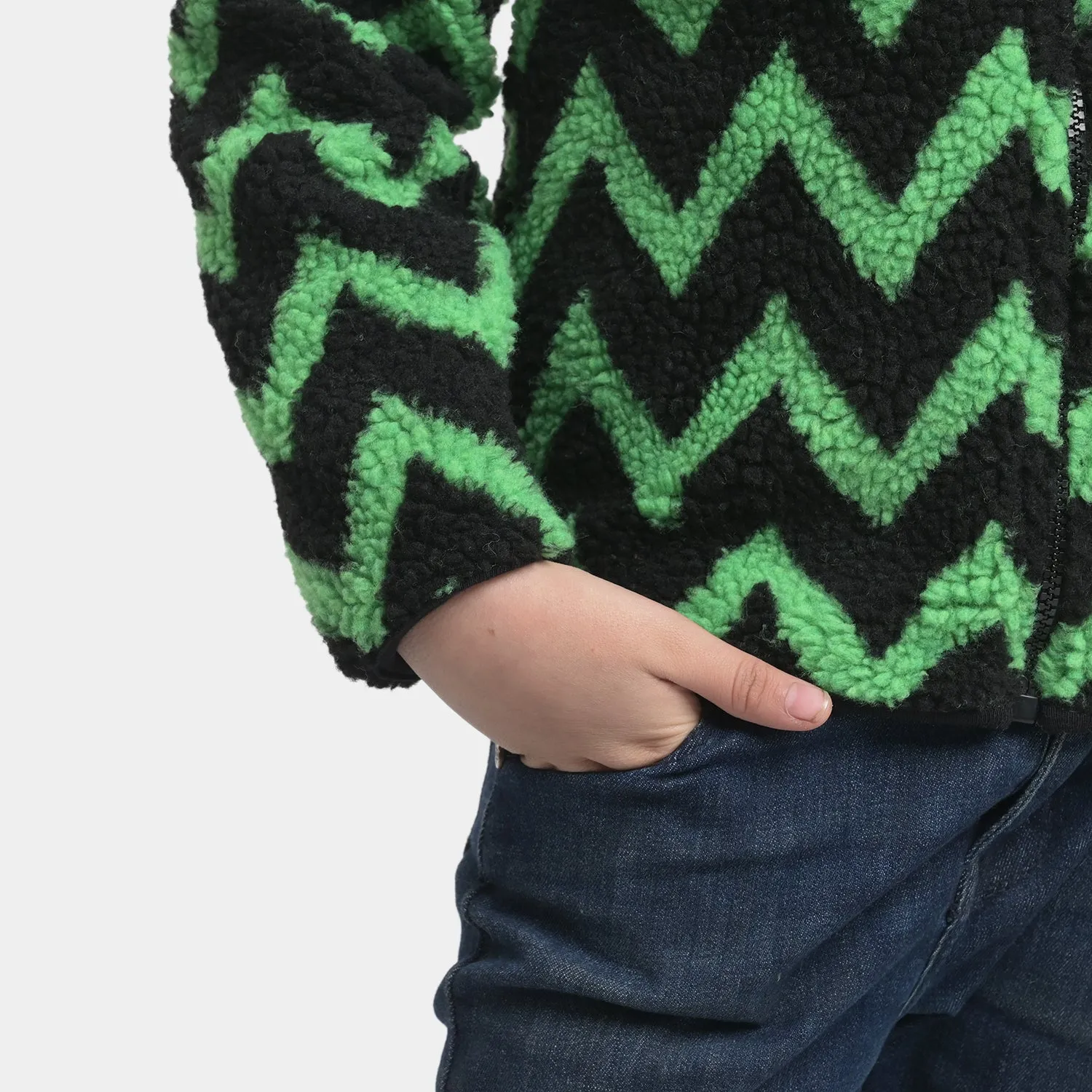 Boys Sherpa Jacket Zigzag-Black/Green