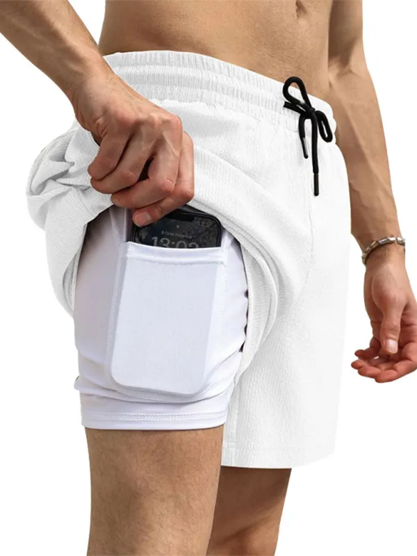 Built-In Pocket Textured Shorts for Active Men