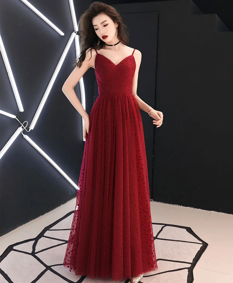 Burgundy Sweetheart Tulle Long Prom Dress Burgundy Formal Dress