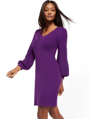 Button-Accent V-Neck Sweater Dress