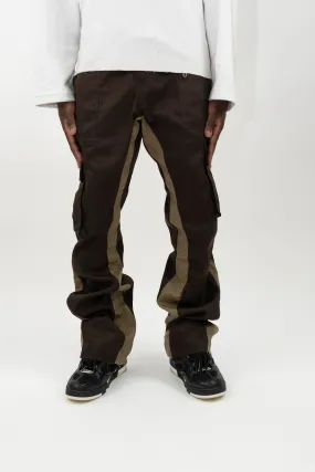 CARGO FLARE TROUSERS - BROWN