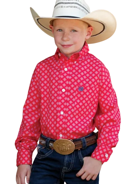 Cinch Kid's Red Classic Print Shirt