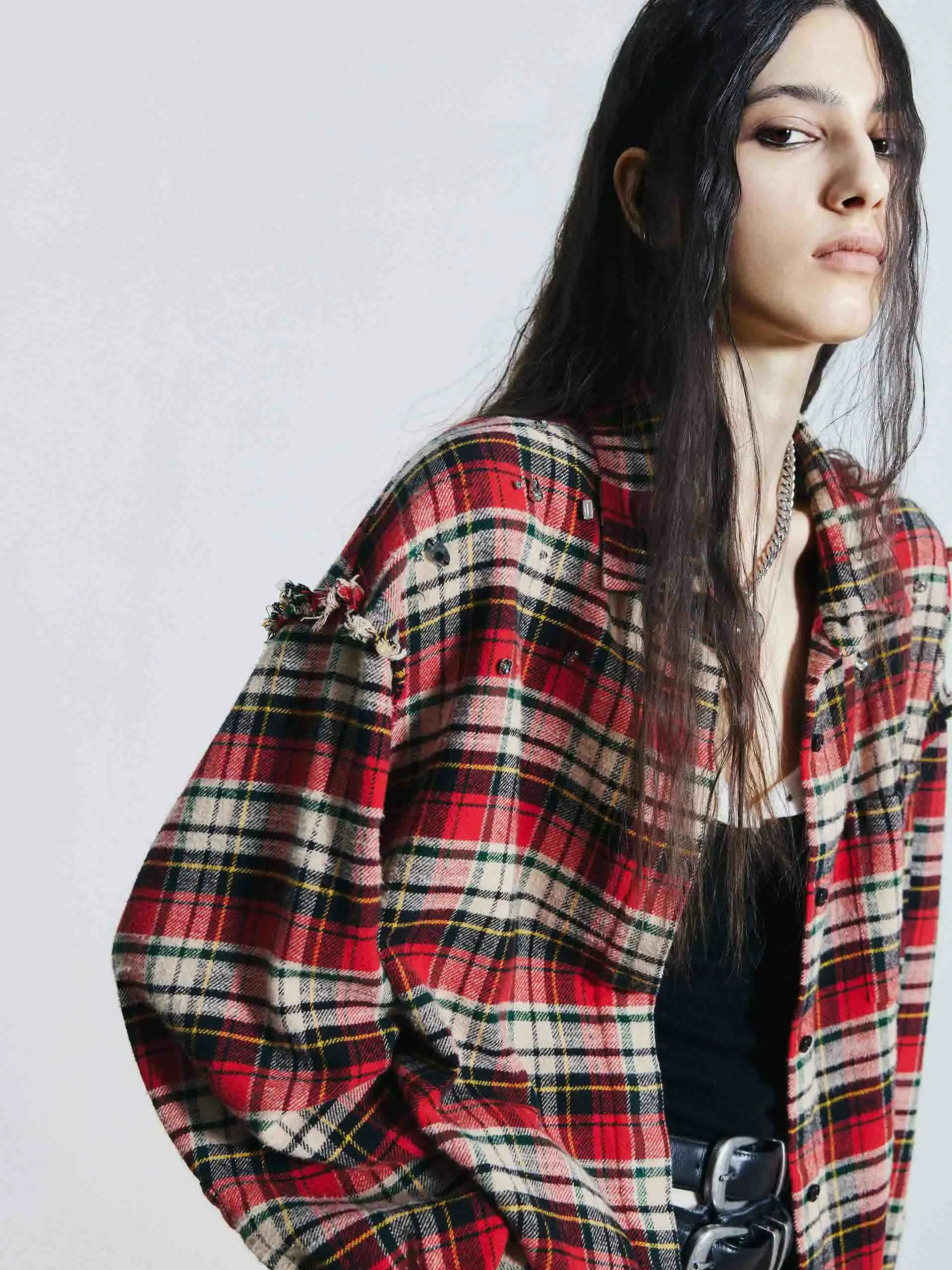 Crystal Detail Plaid Shirt