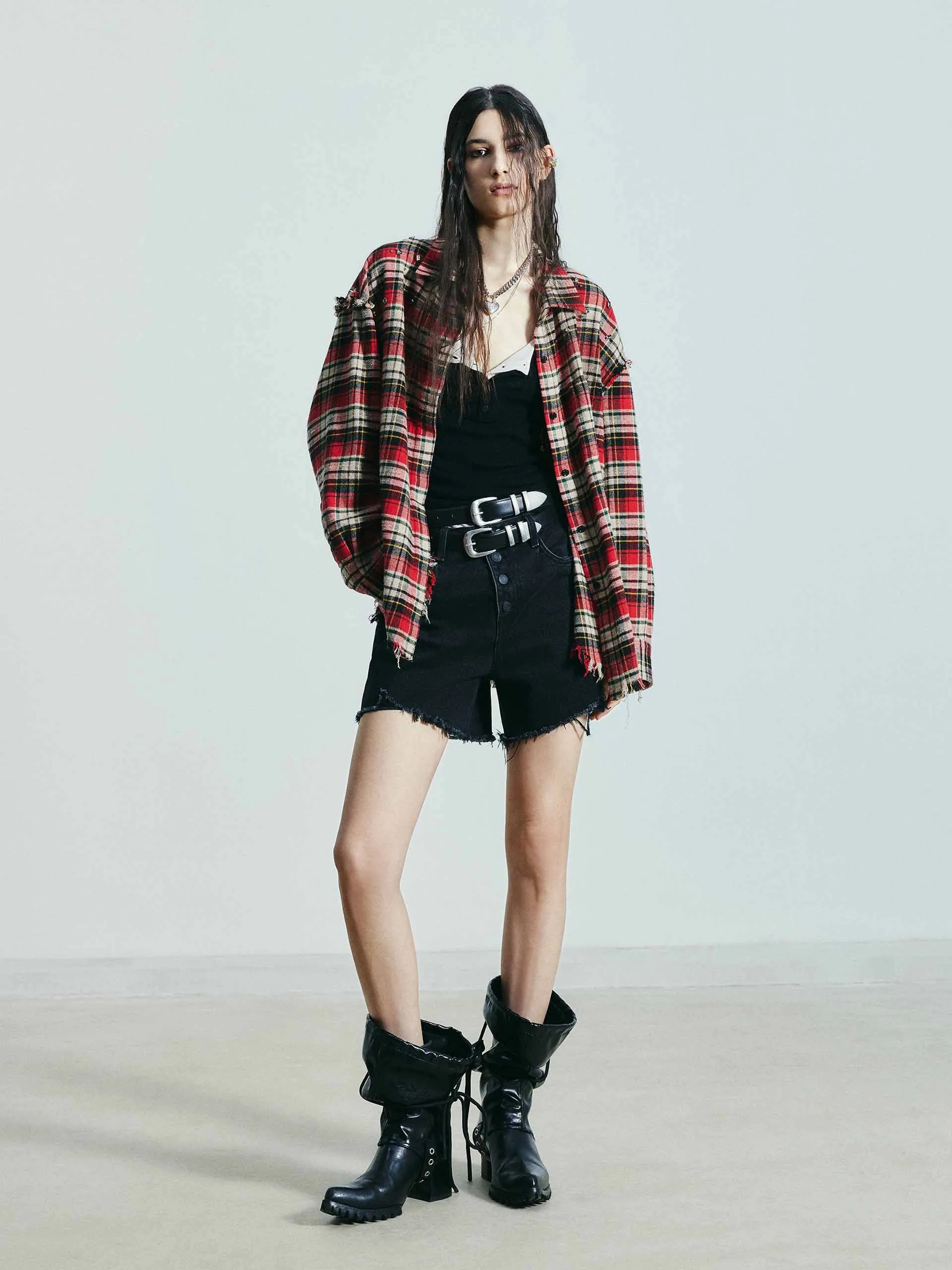 Crystal Detail Plaid Shirt