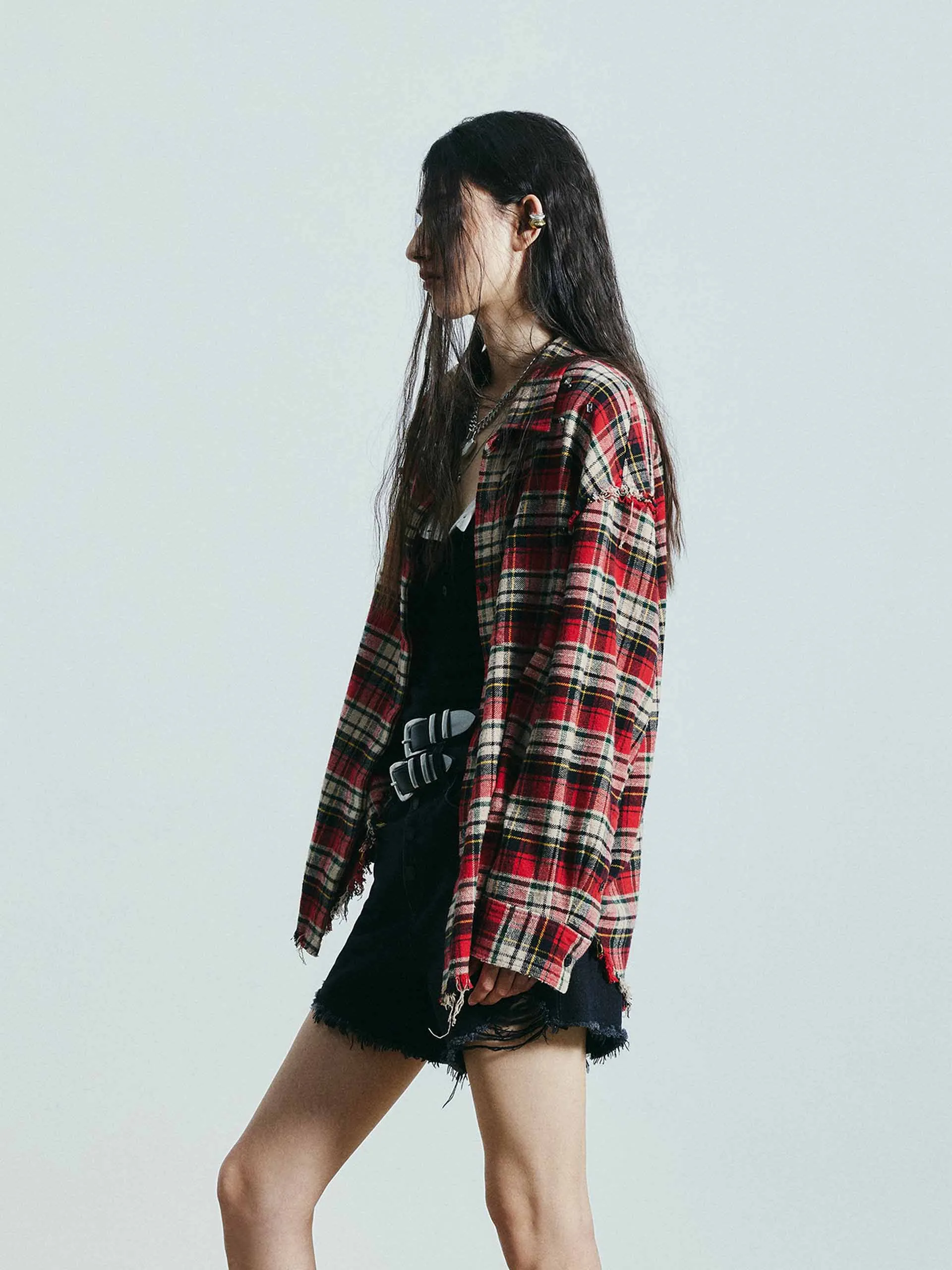 Crystal Detail Plaid Shirt