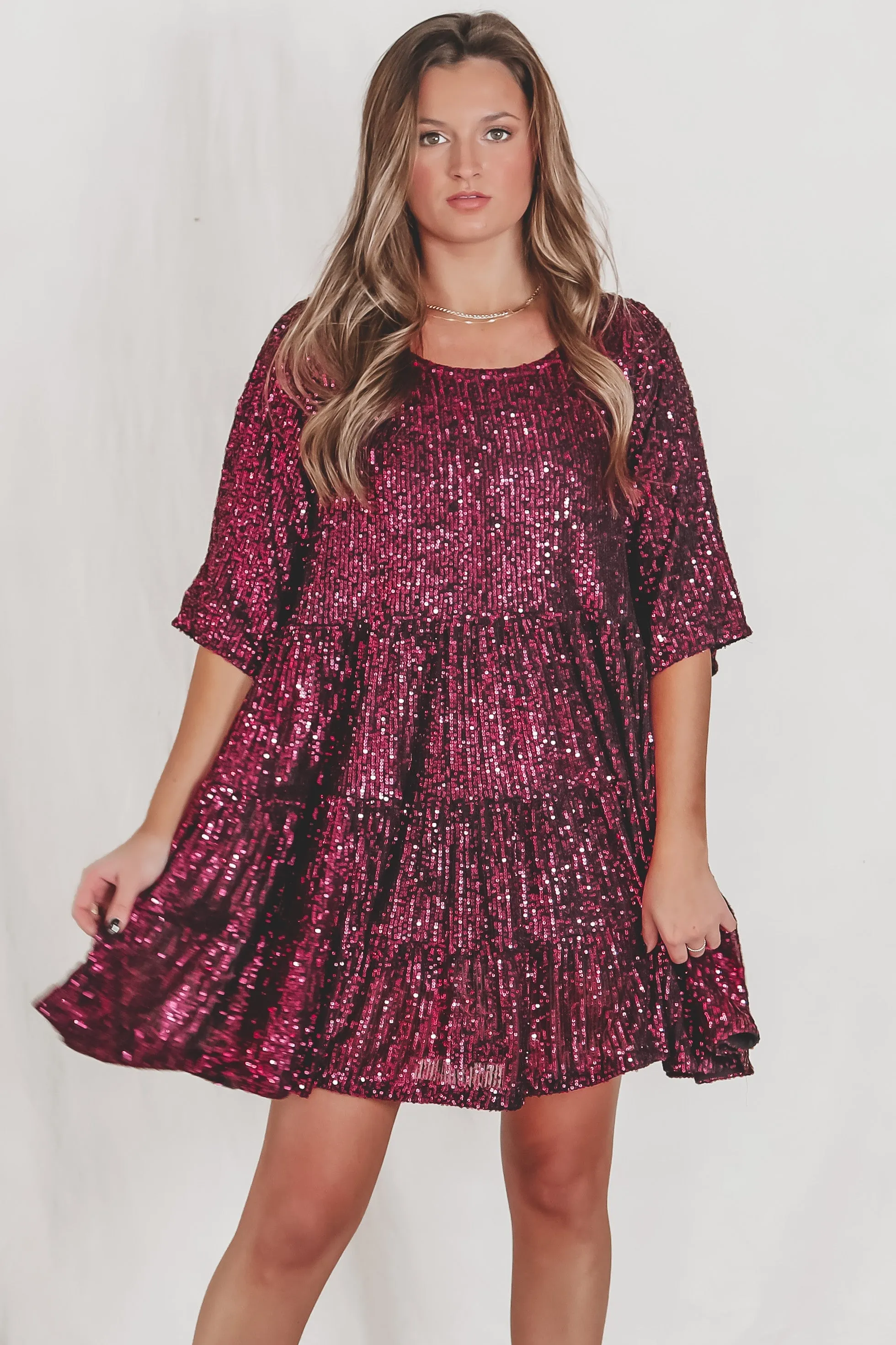 DEAL My Queen Sequin Black Cherry Baby Doll Dress