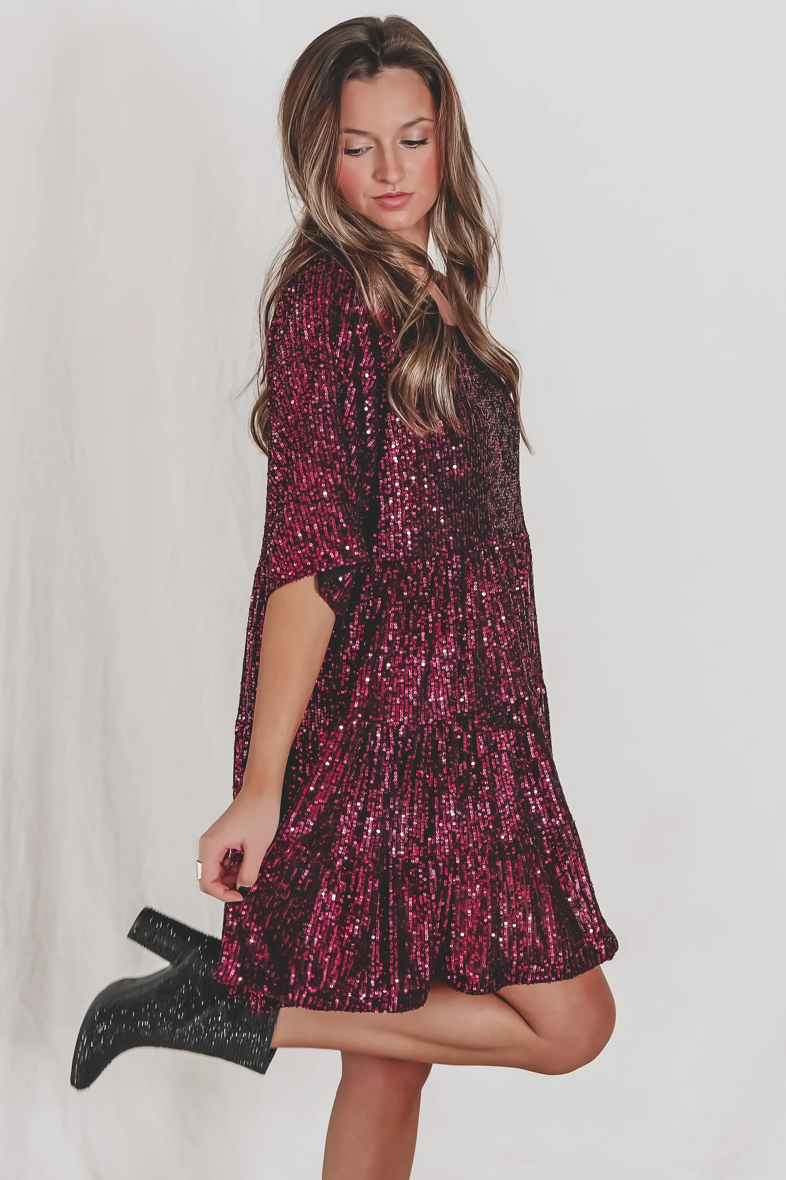 DEAL My Queen Sequin Black Cherry Baby Doll Dress