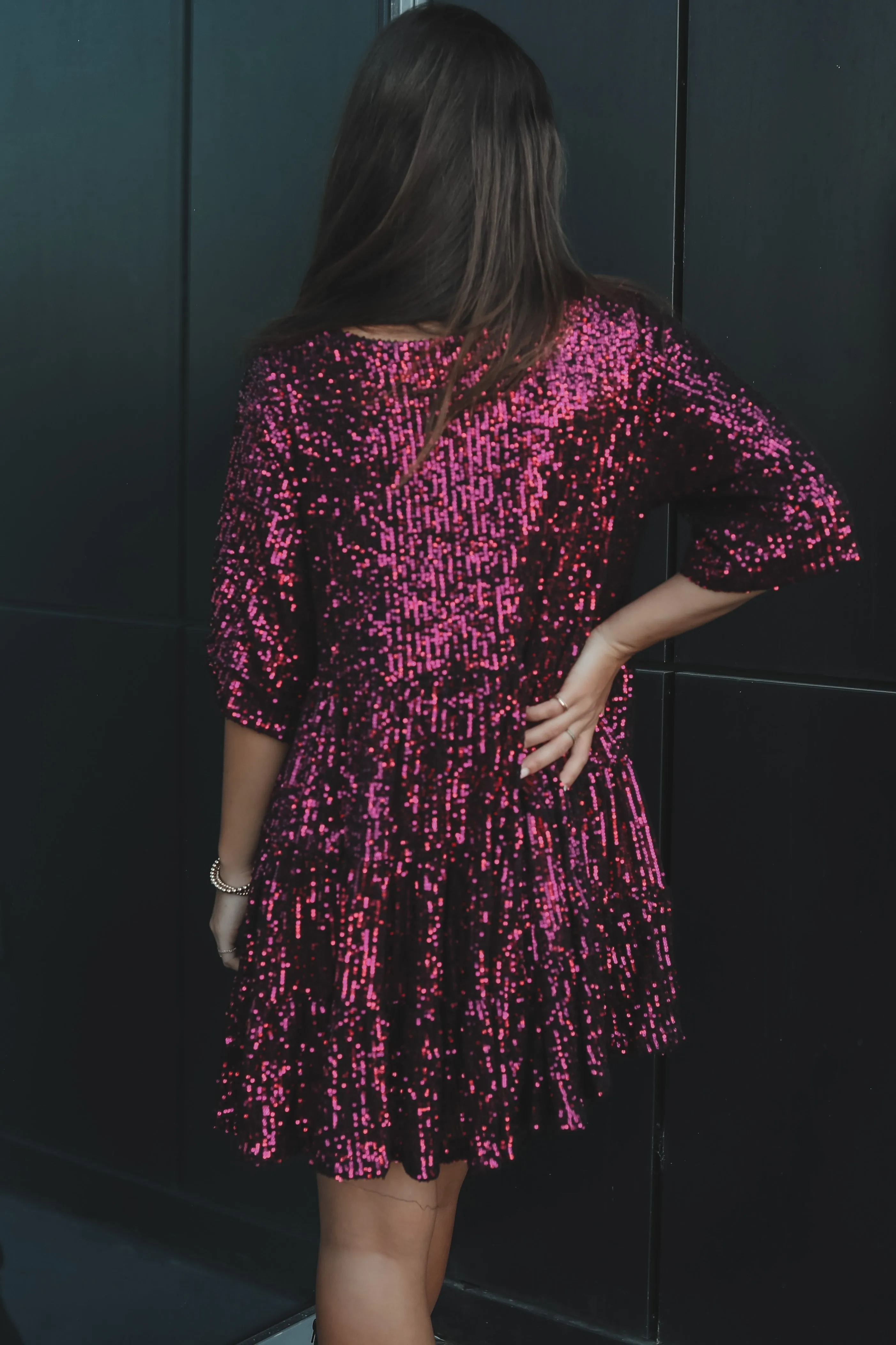 DEAL My Queen Sequin Black Cherry Baby Doll Dress