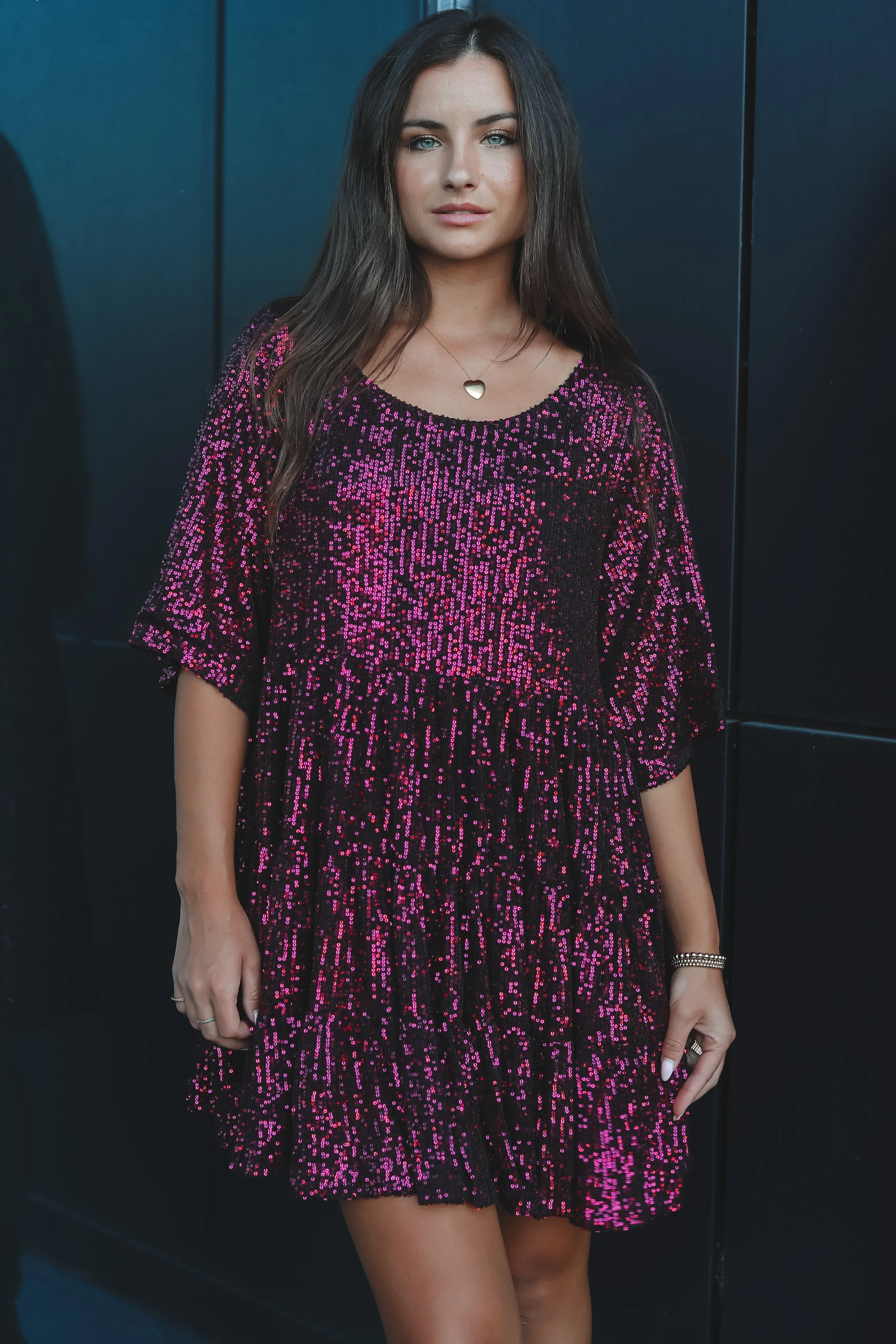 DEAL My Queen Sequin Black Cherry Baby Doll Dress