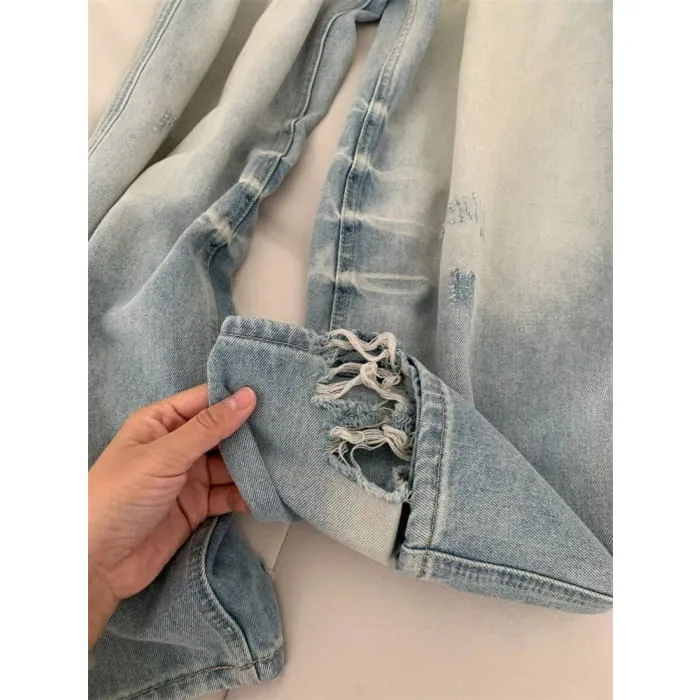 Distressed Washed Wide Leg Jeans (Various Designs)