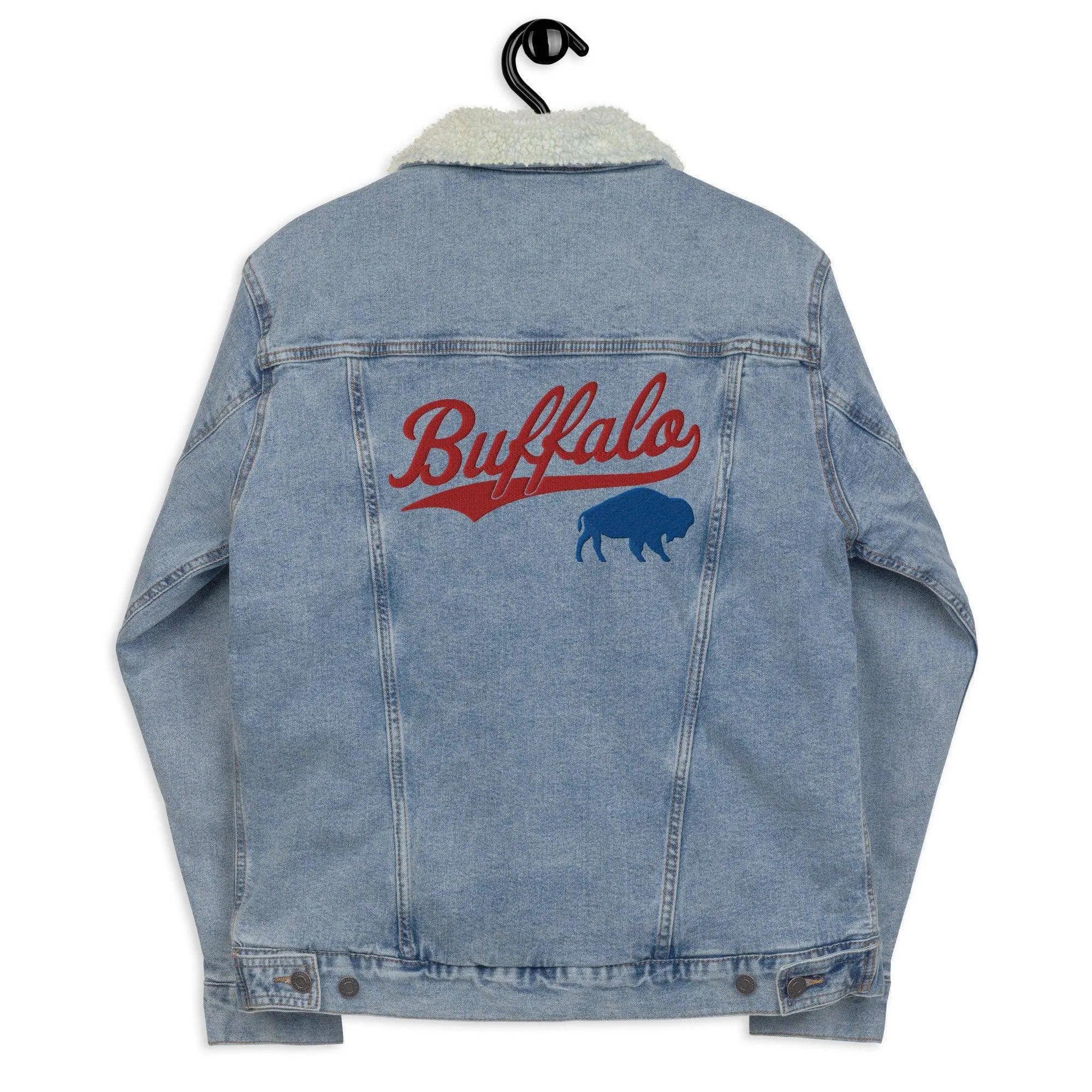 Embroidered Vintage Buffalo Denim Sherpa Jean Jacket - Small
