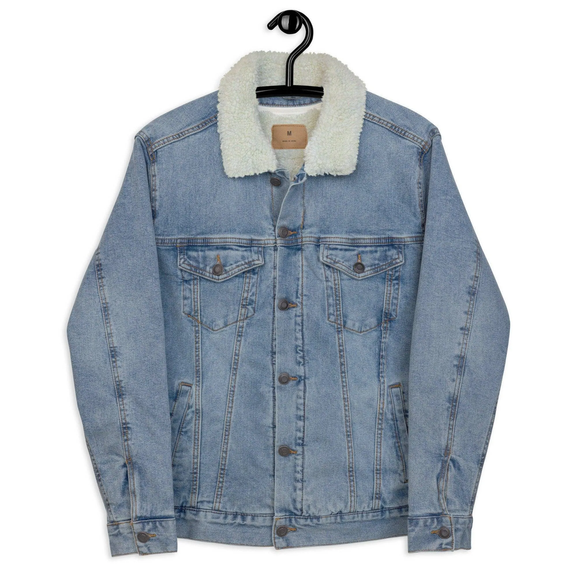 Embroidered Vintage Buffalo Denim Sherpa Jean Jacket - Small