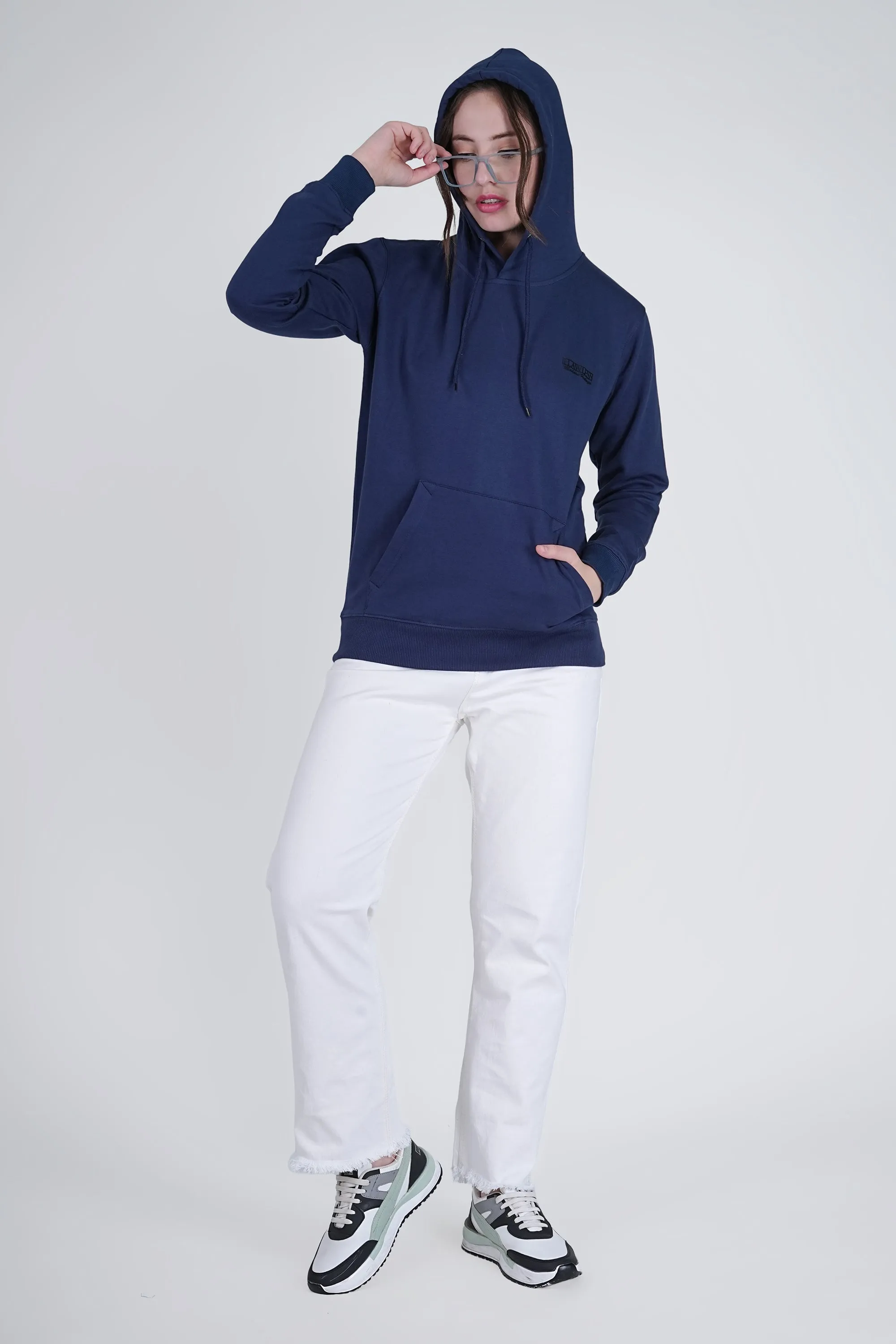 Flawless Blue Solid Hoodie for Women