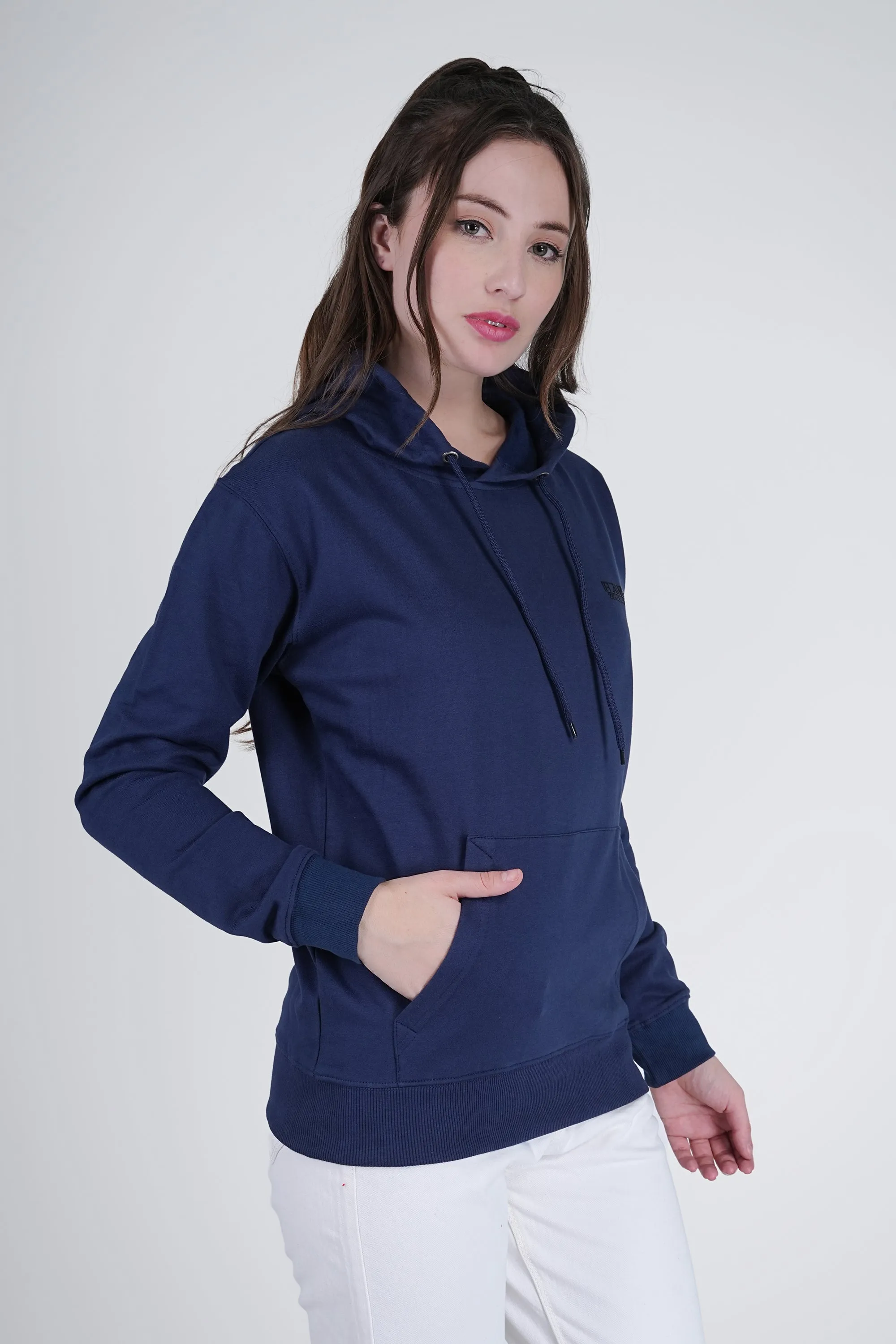 Flawless Blue Solid Hoodie for Women