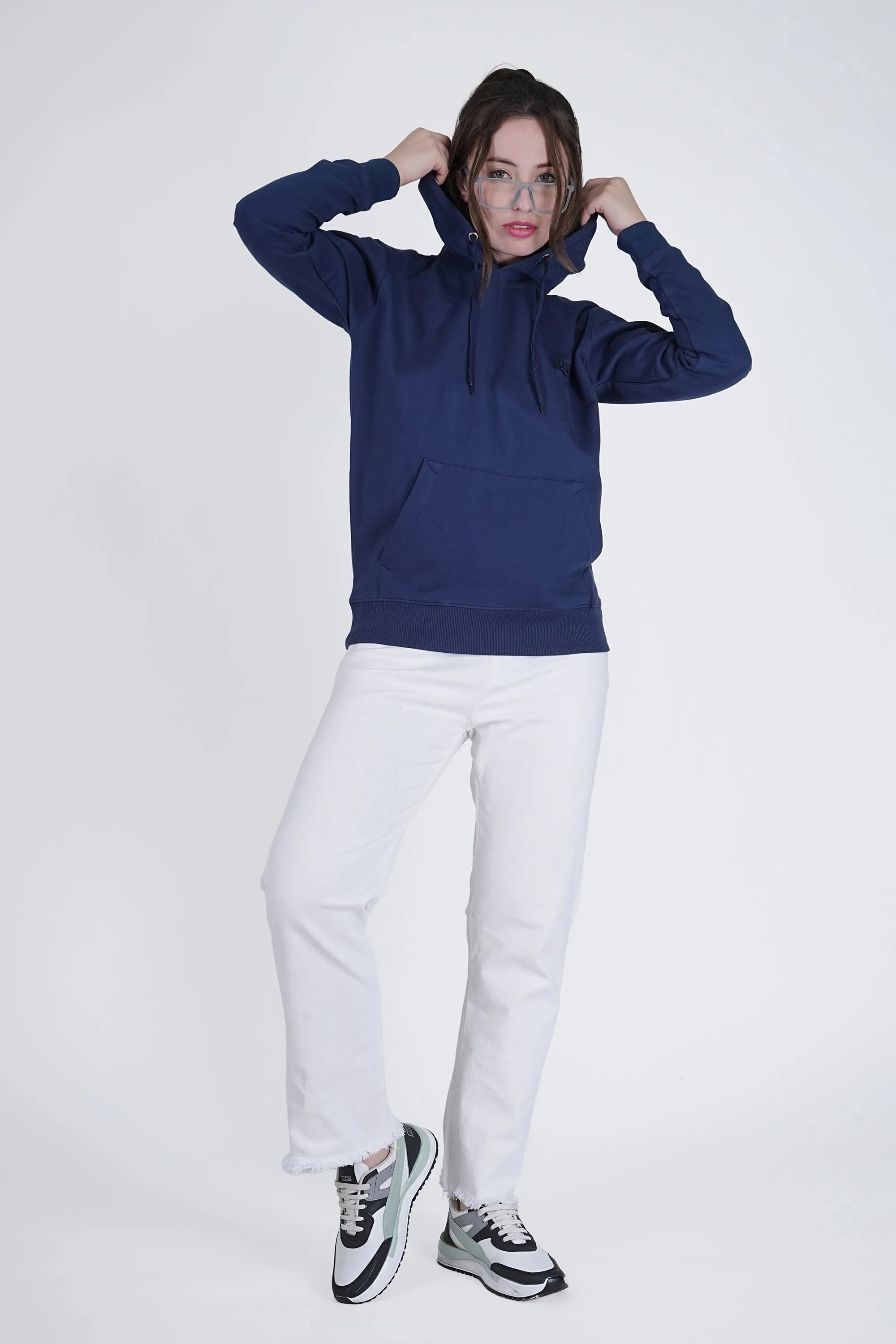 Flawless Blue Solid Hoodie for Women