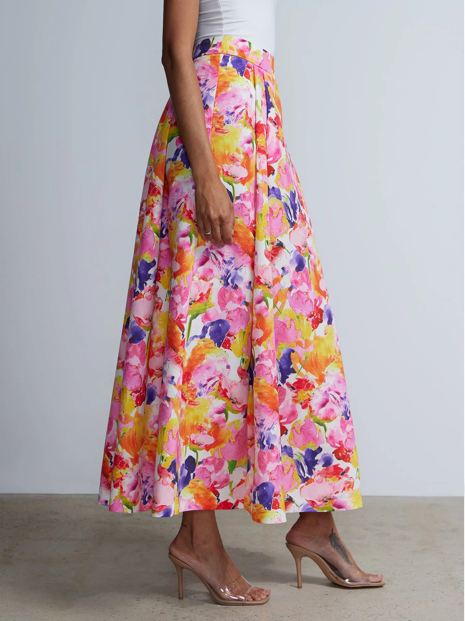 Floral Pleated Maxi Skirt