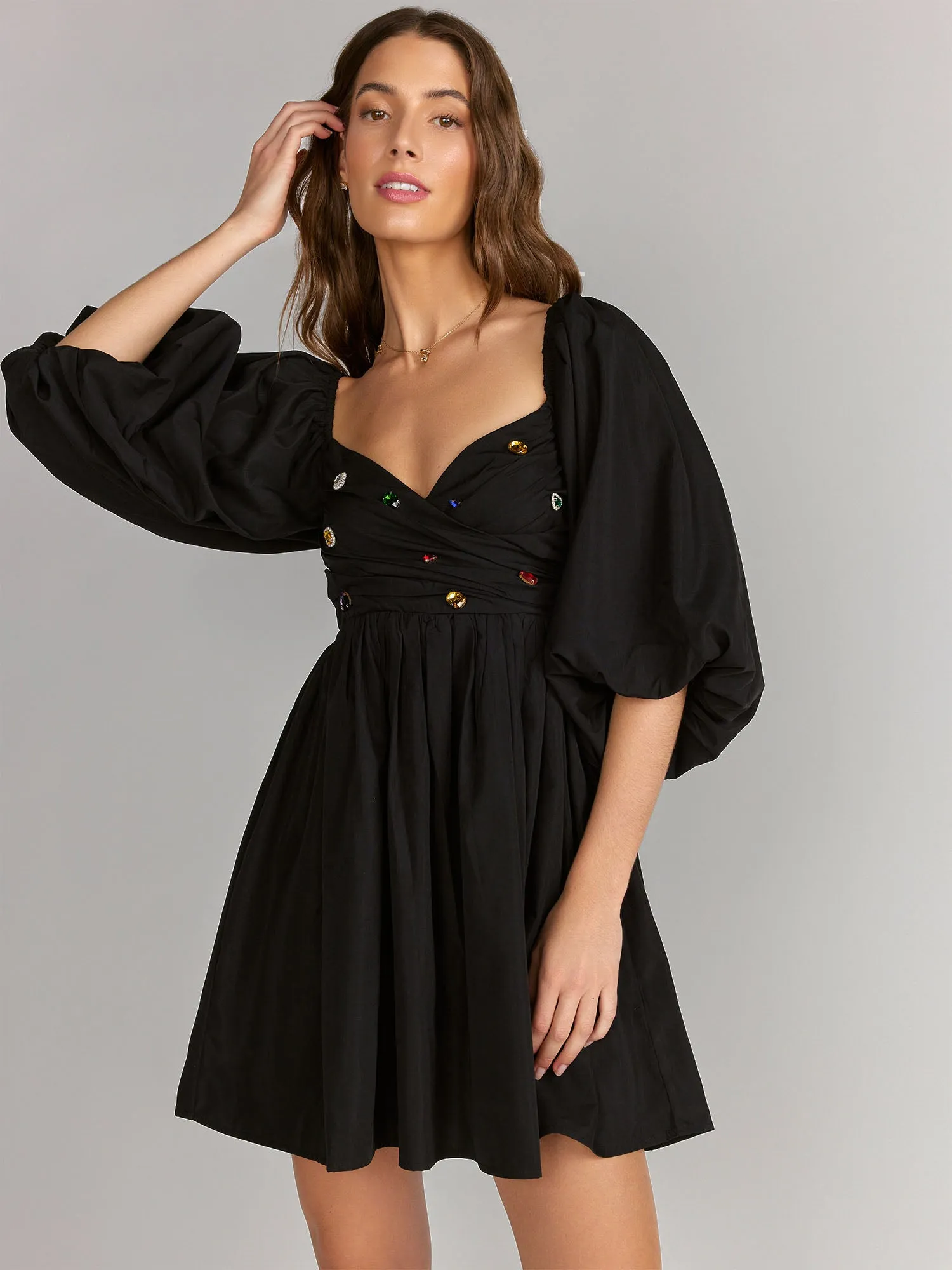Fore Collection Puff Sleeve Gemstone Mini Dress - Brands We Love