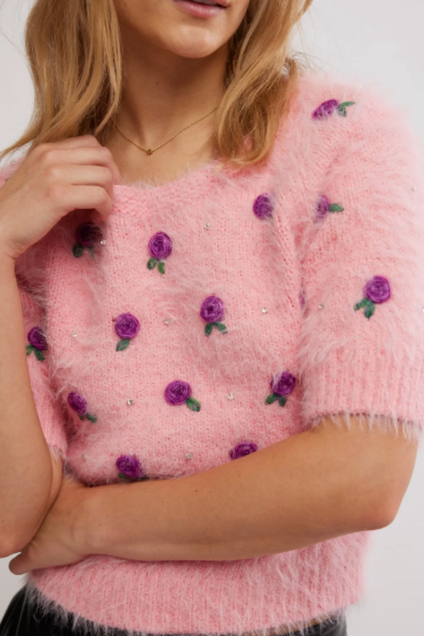 Free People: Winter Blooms Pullover in Quartz Pink Combo