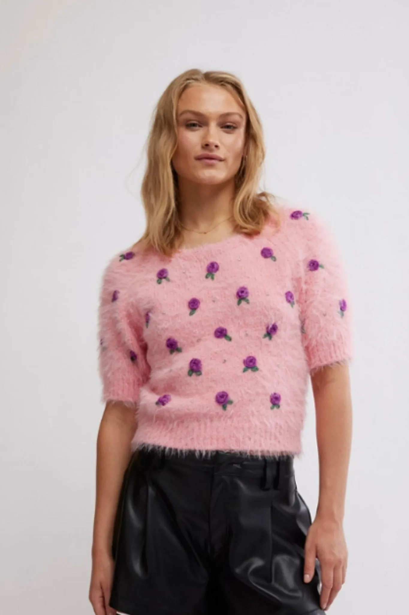 Free People: Winter Blooms Pullover in Quartz Pink Combo