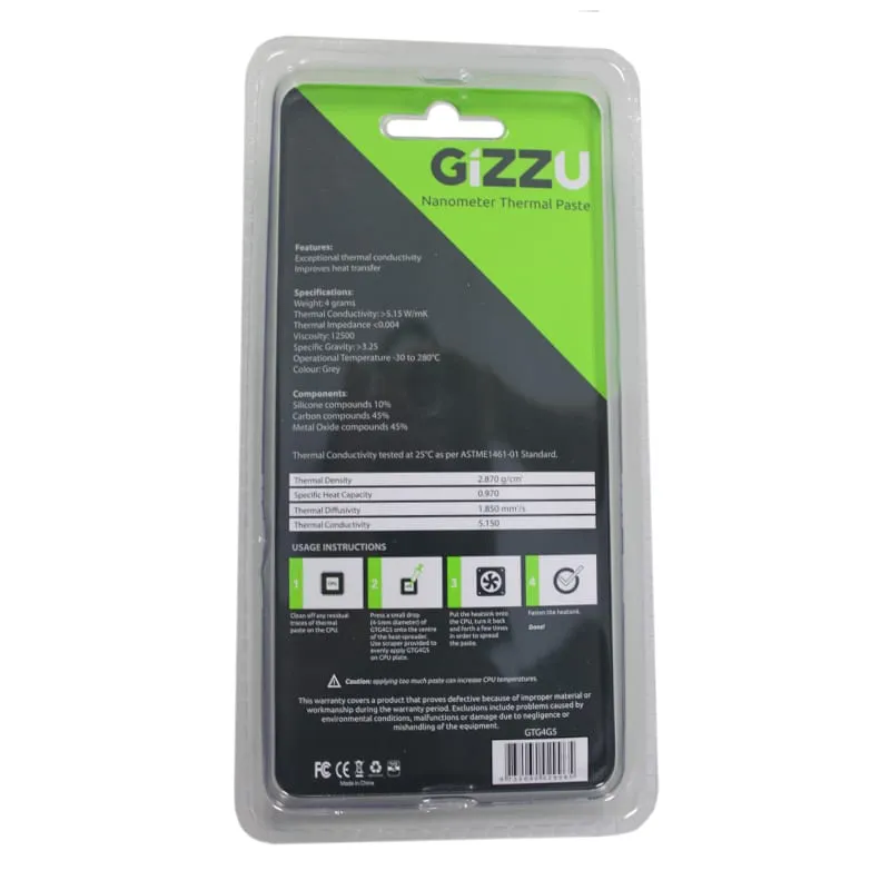 Gizzu Nanometer Thermal Paste 4G Conductivity 5.15W/Mk