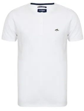 Glengall Short Sleeve Henley Neck Cotton T-Shirt in Optic White - Le Shark
