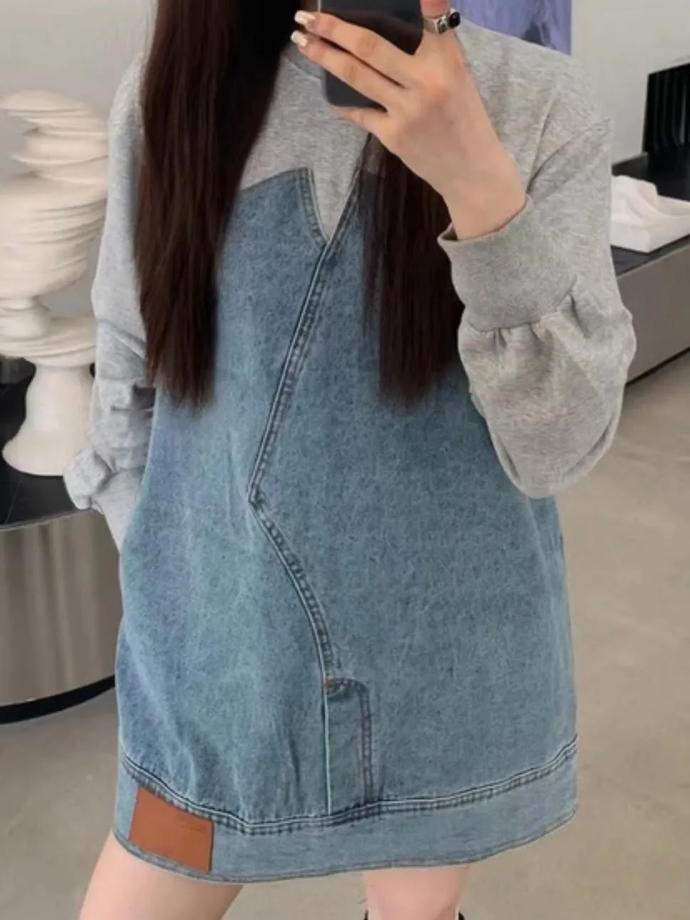 Gray and denim asymmetrical mini dress