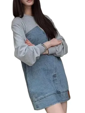 Gray and denim asymmetrical mini dress