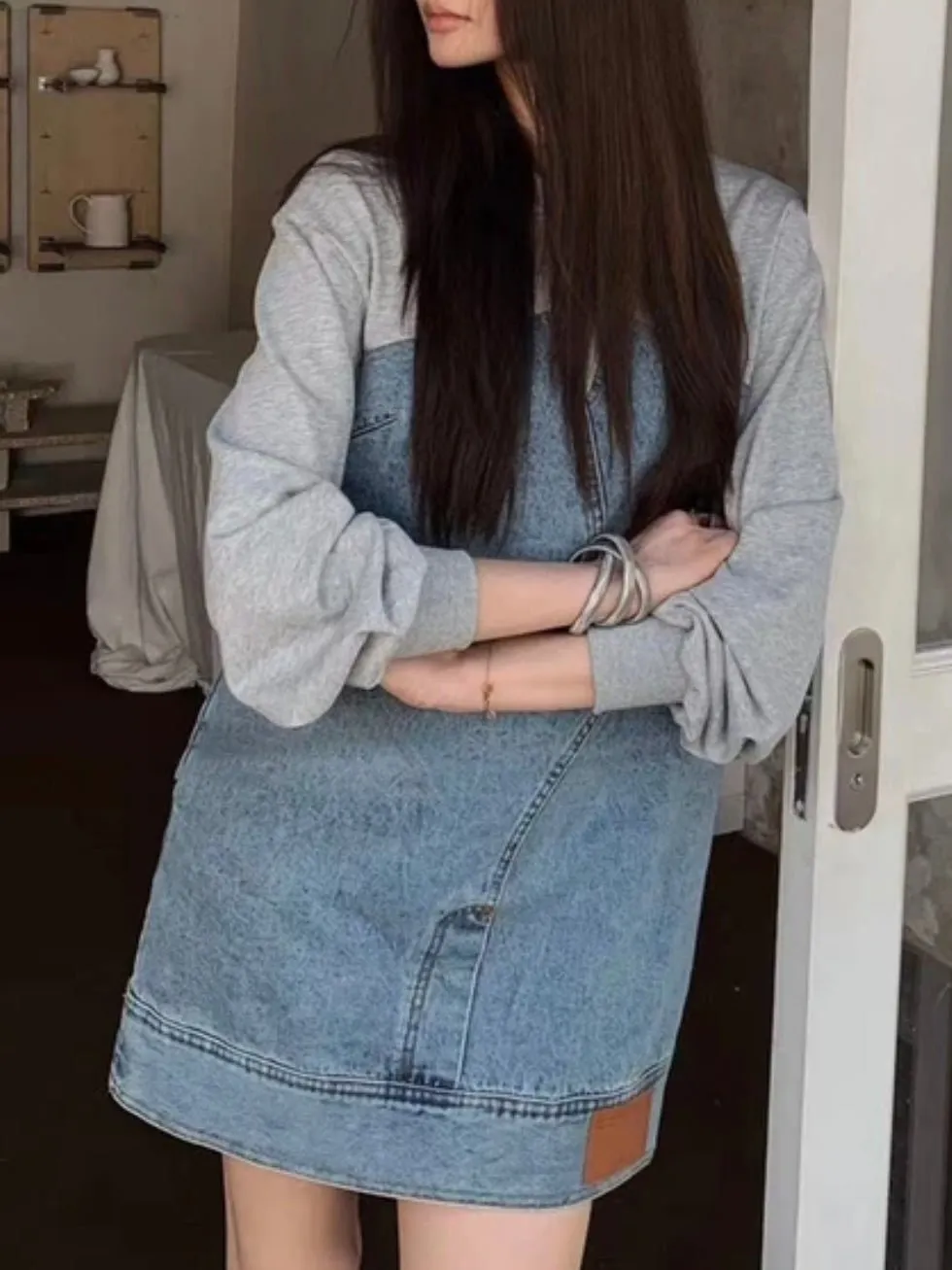 Gray and denim asymmetrical mini dress