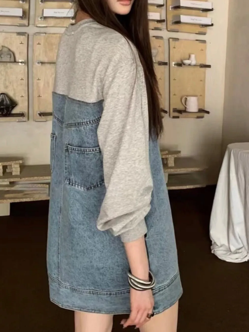 Gray and denim asymmetrical mini dress