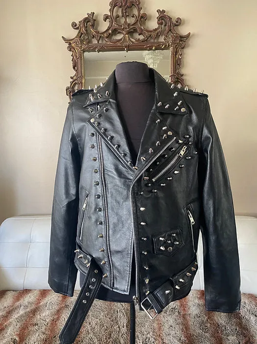 High Quality Lambskin Leather w Silver Studs, XL