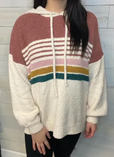 Ivory Colorblock Hooded Sweater