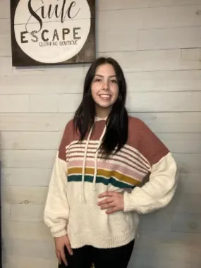 Ivory Colorblock Hooded Sweater