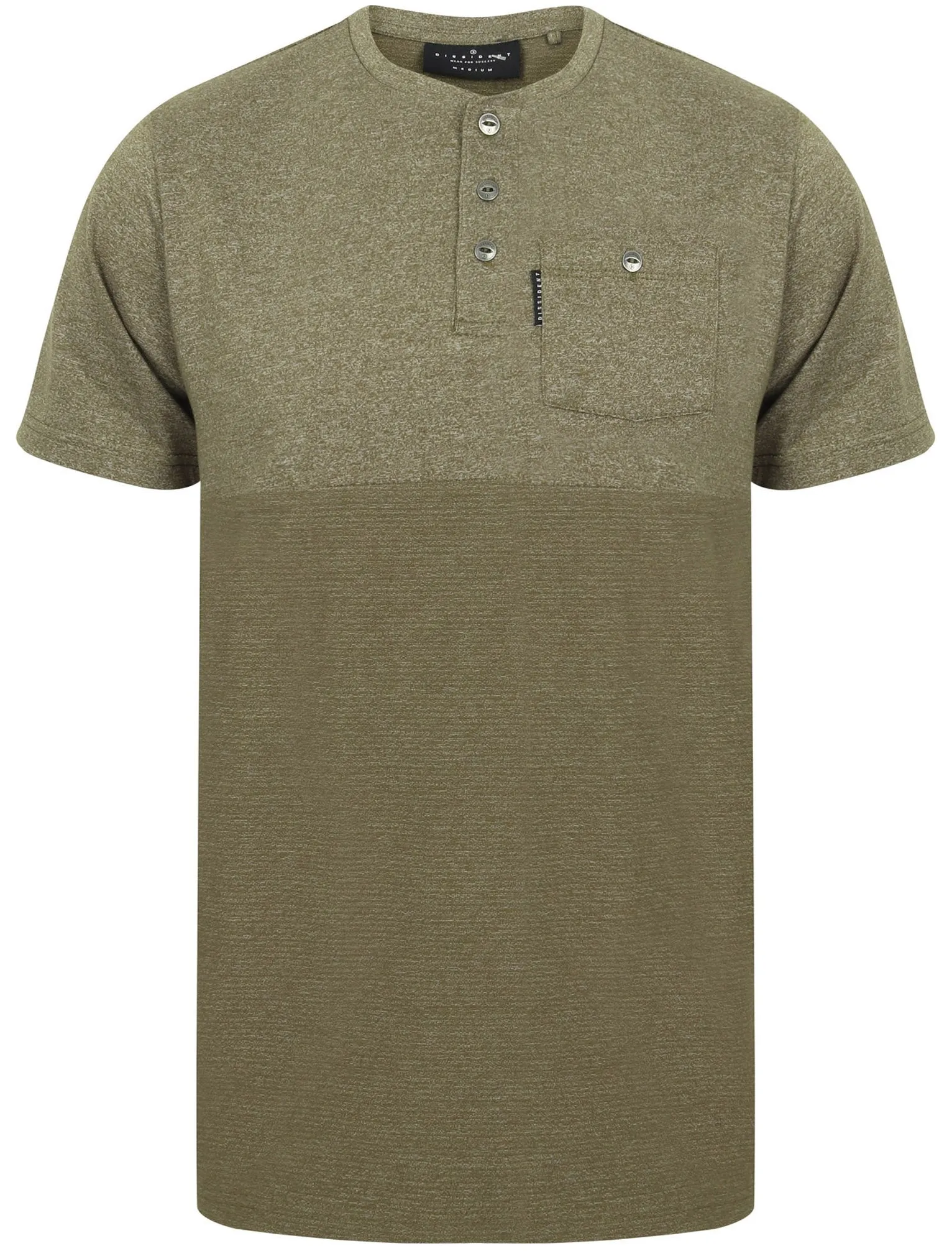 Koku Block Design Henley Neck T-Shirt with Chest Pocket In Turtle Khaki - Dissident