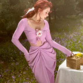 Le Palais Vintage French purple-pink corsage draped pleated skirt - Trudie