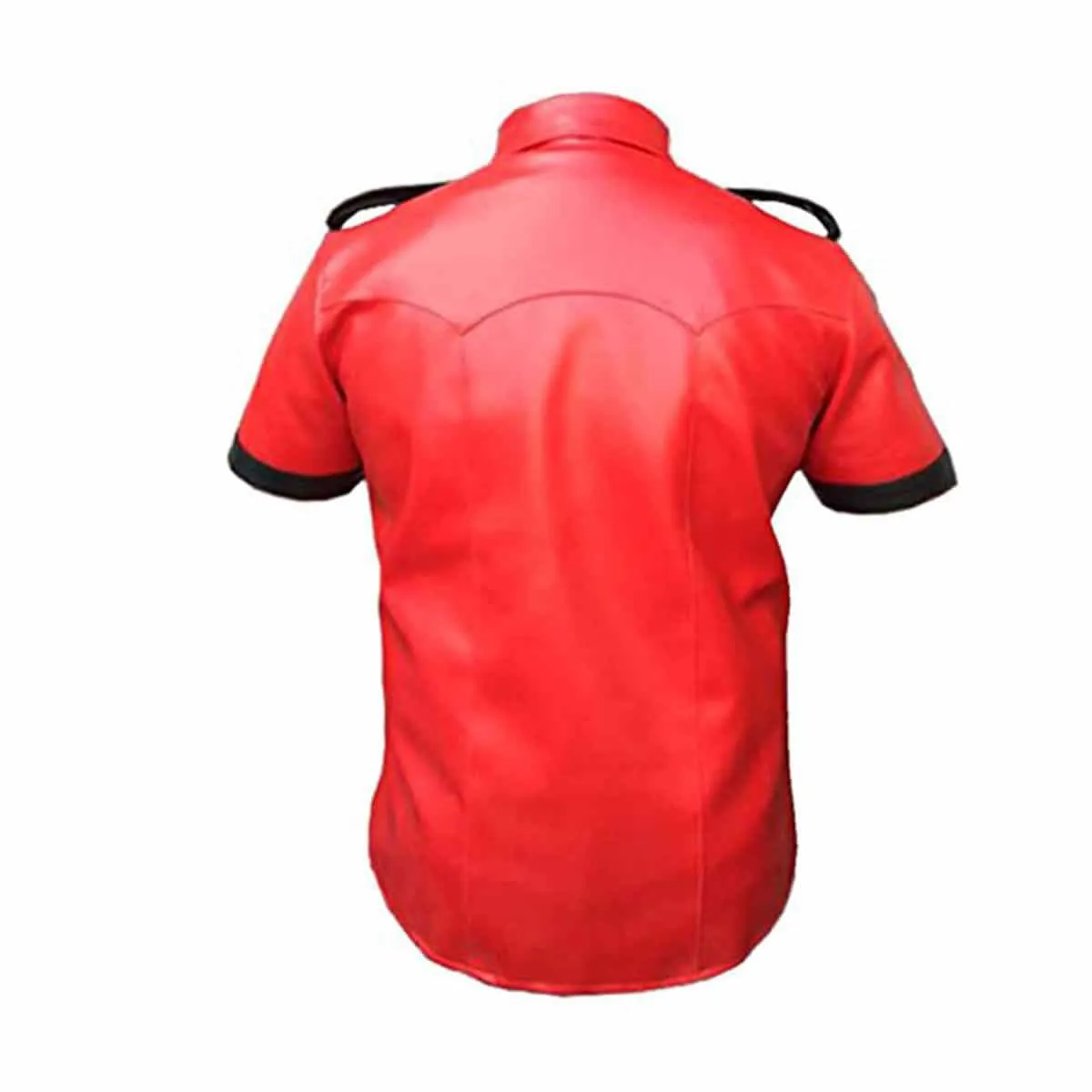Men's Police Uniform Style Cow Red Leather Shirt– (PSHS-RED-BLK)